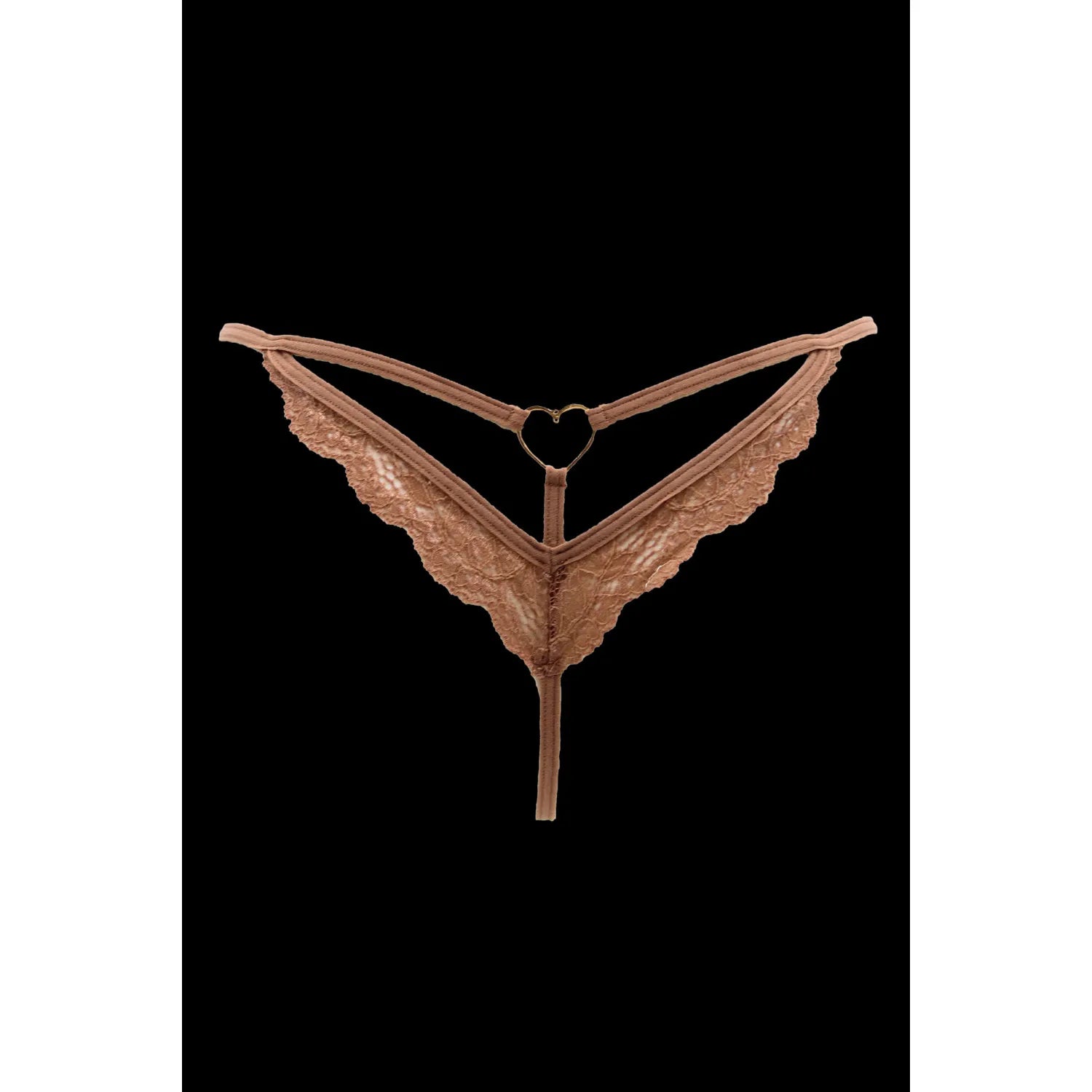 String dentelle taupe bijou cœur doré lanières ajustables sexy féminine