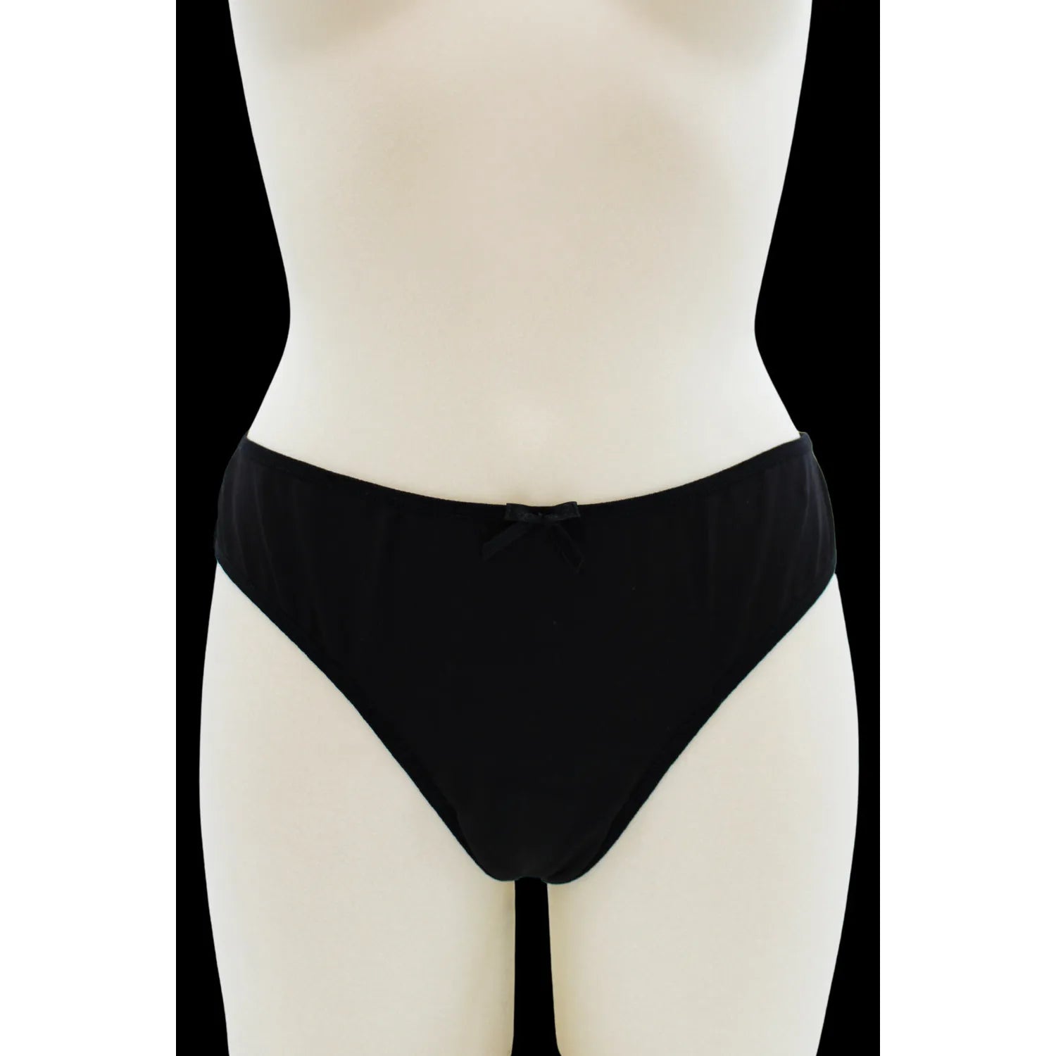 Culotte noire dentelle élégante avec nœud satin, avant opaque, arrière floral transparent, échancrée, tailles S-XL.