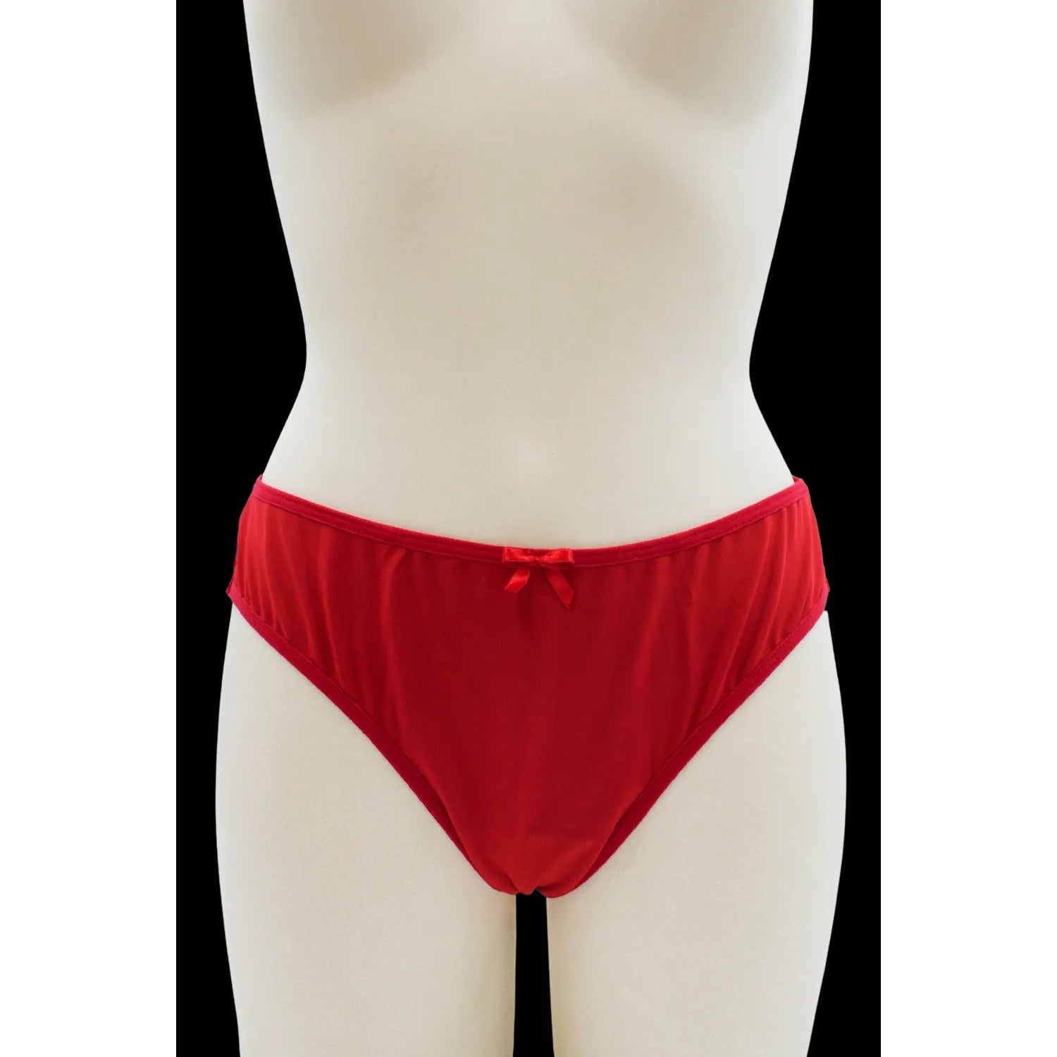 Culotte rouge dentelle florale, nœud satin, devant opaque, dos transparent, coupe échancrée, féminine et confortable.