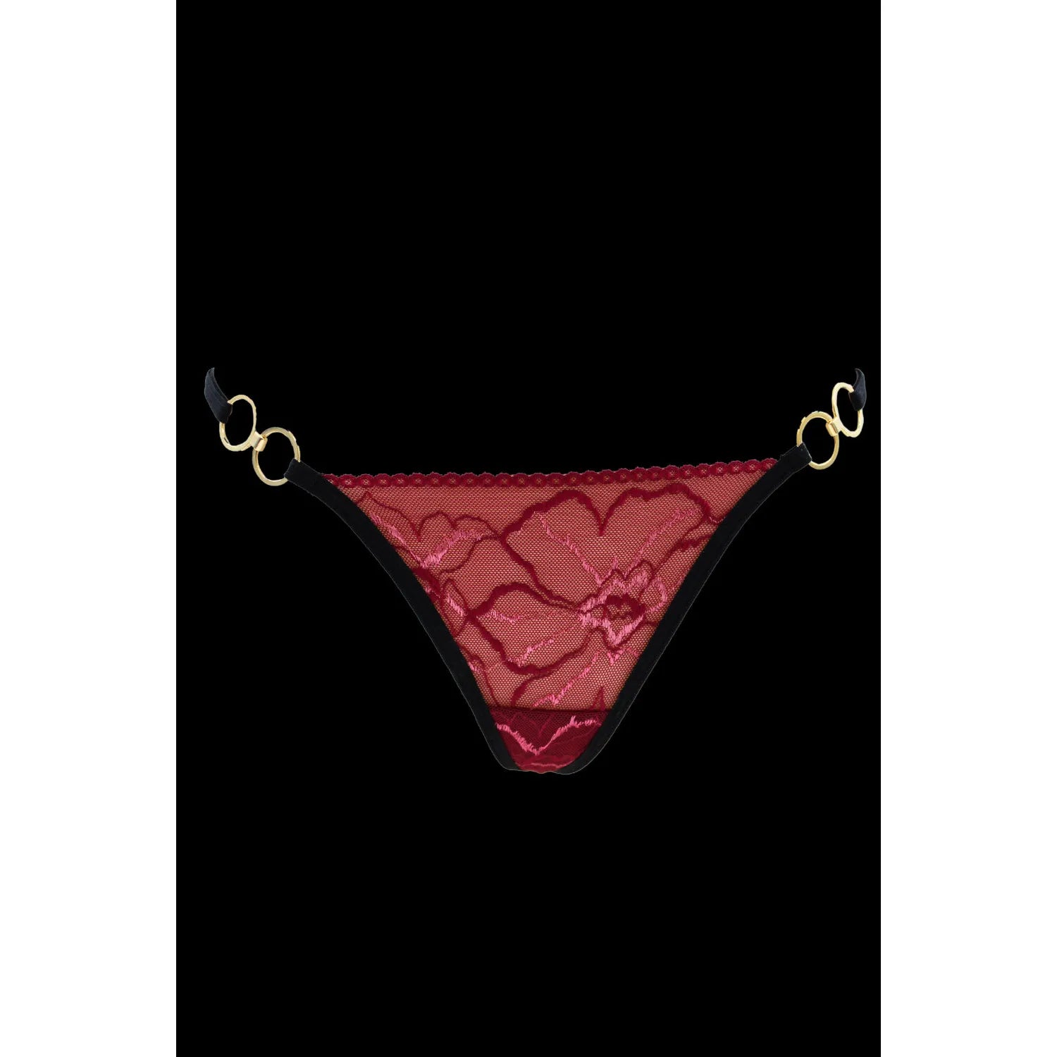 String dentelle florale bordeaux avec anneaux dorés ajustables S-XXL