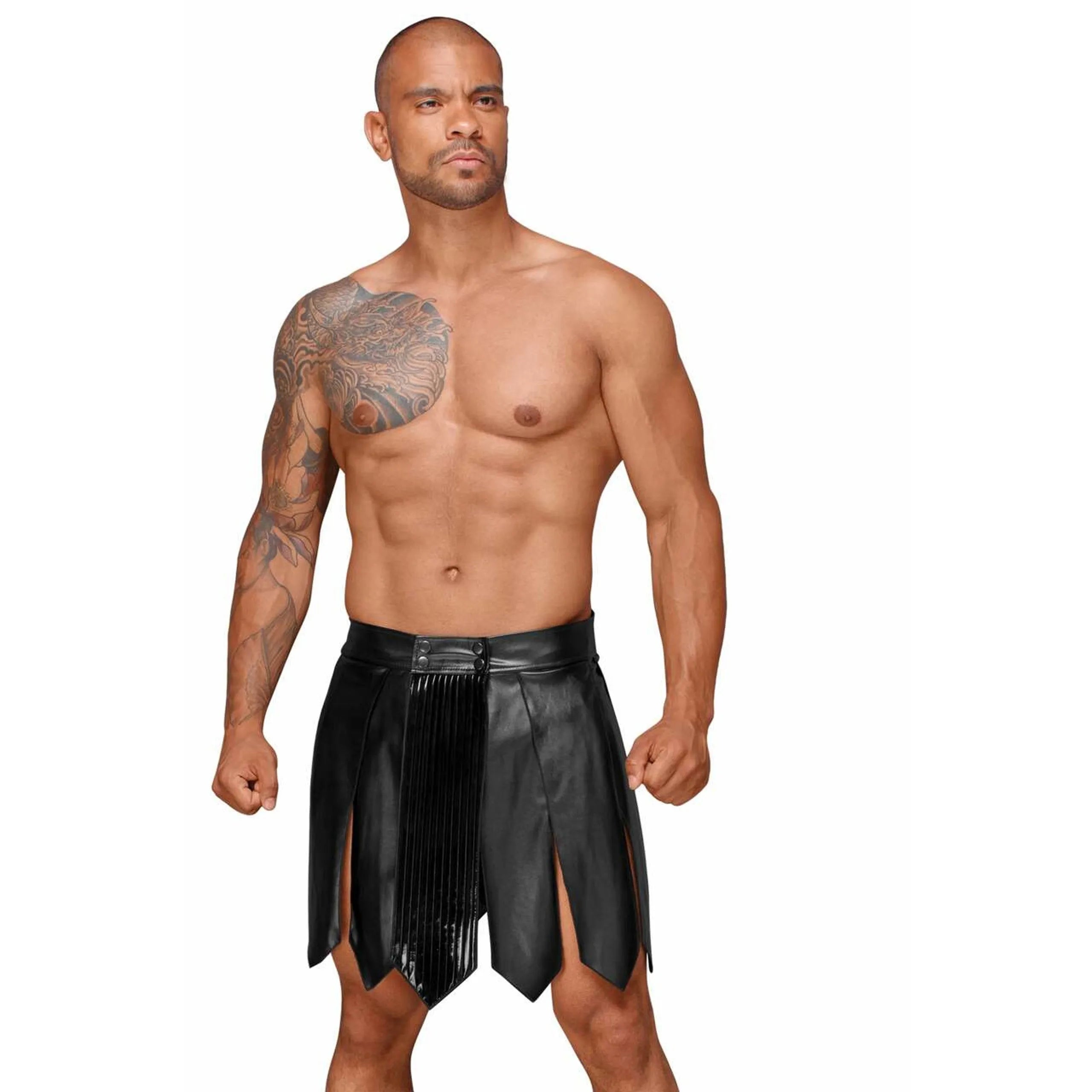 jupe gladiateur homme cuir écologique plissé pvc polyester élasthanne noir ajustable confortable durable moderne sophistiqué audacieux polyvalent festival