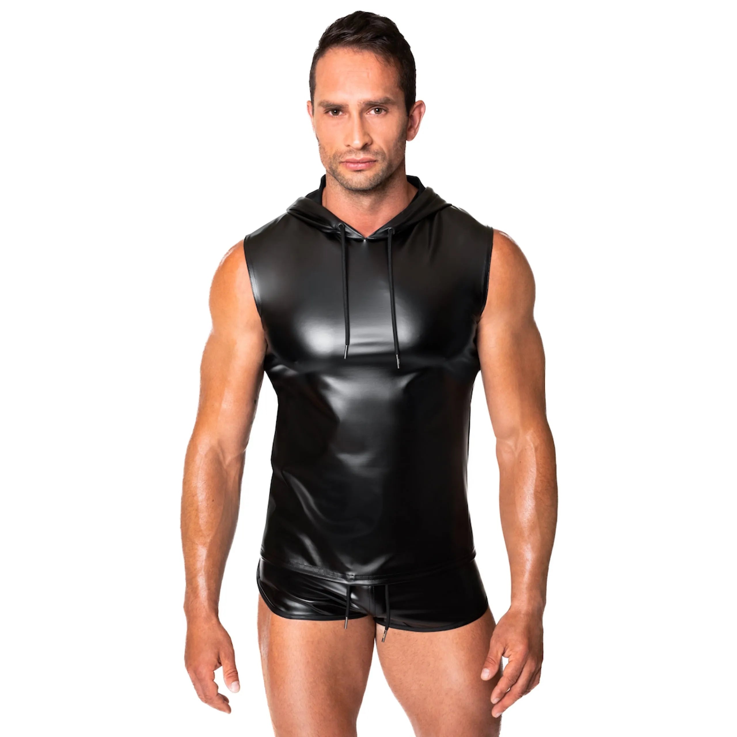 Sweat à capuche sans manches wetlook élastique moderne et audacieux