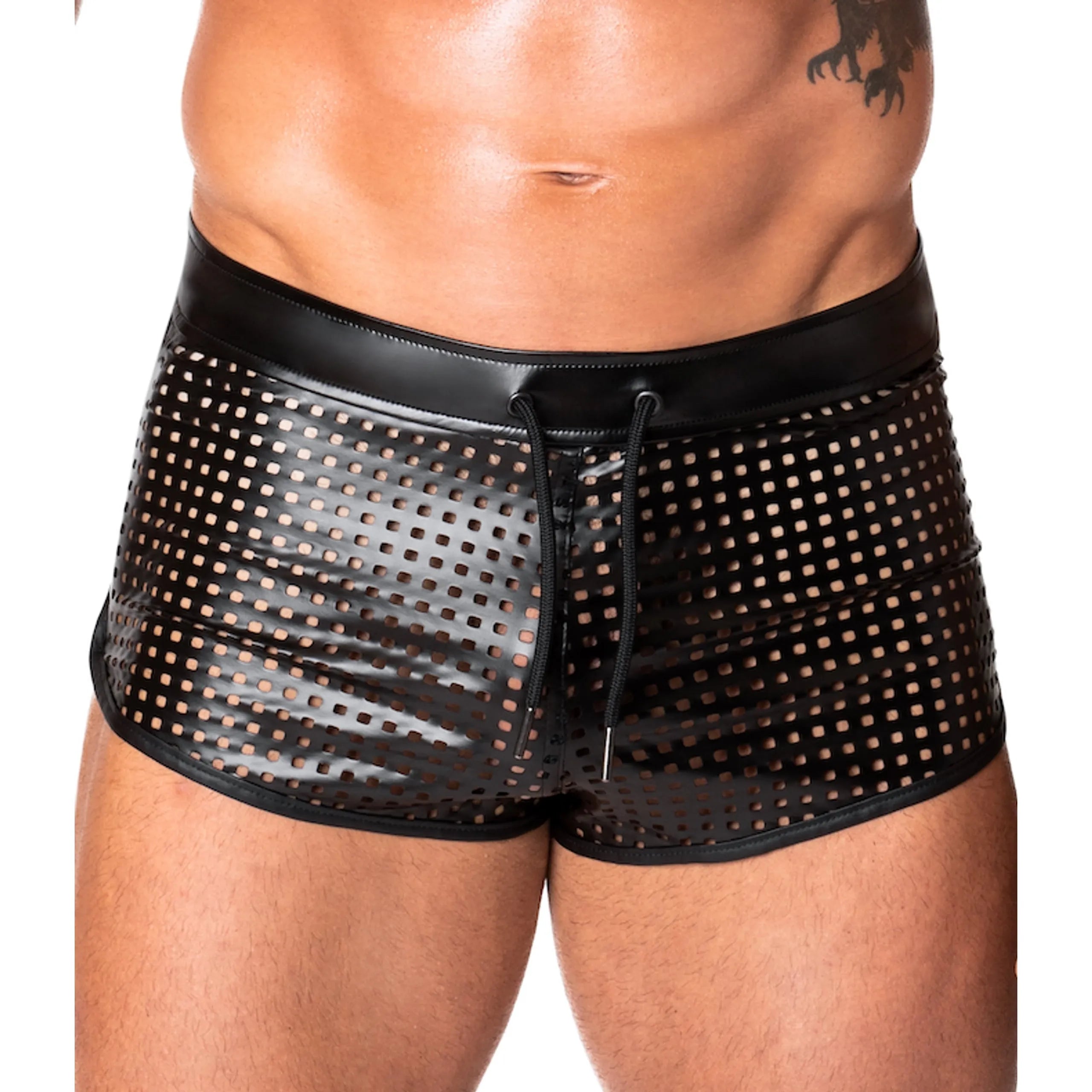 Short Mayhem homme wetlook perforé laçage avant haute qualité durable