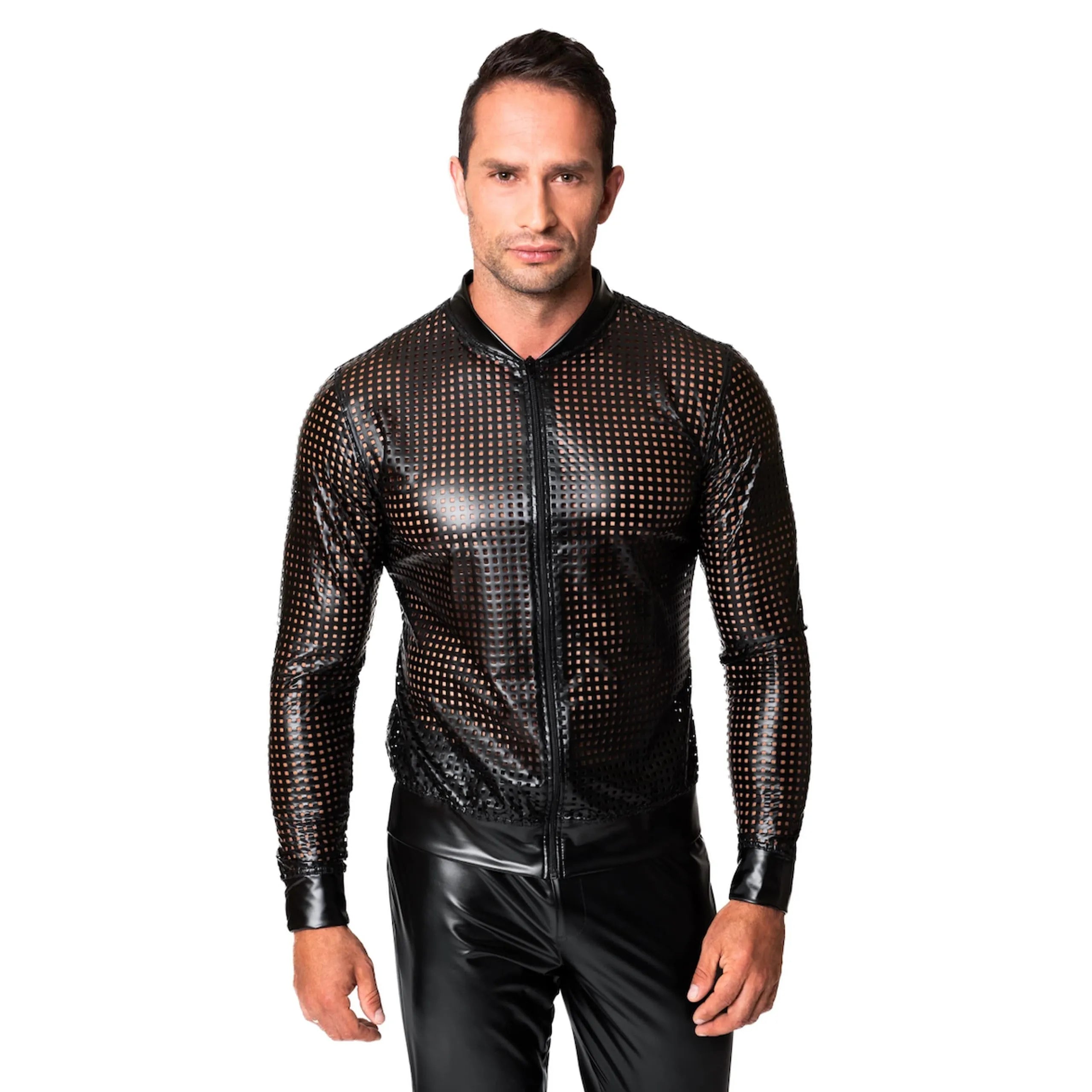 Veste bombardier audacieuse en power wetlook motif perforé soirées tendances