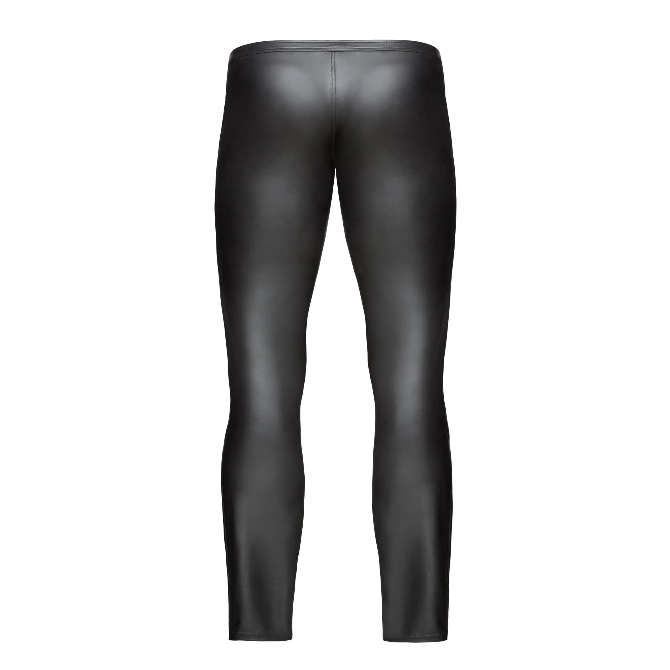 pantalon long homme effet mouillé élastique brillant applications PVC fermeture éclair avant tailles S M L XL noir cintré séduisant