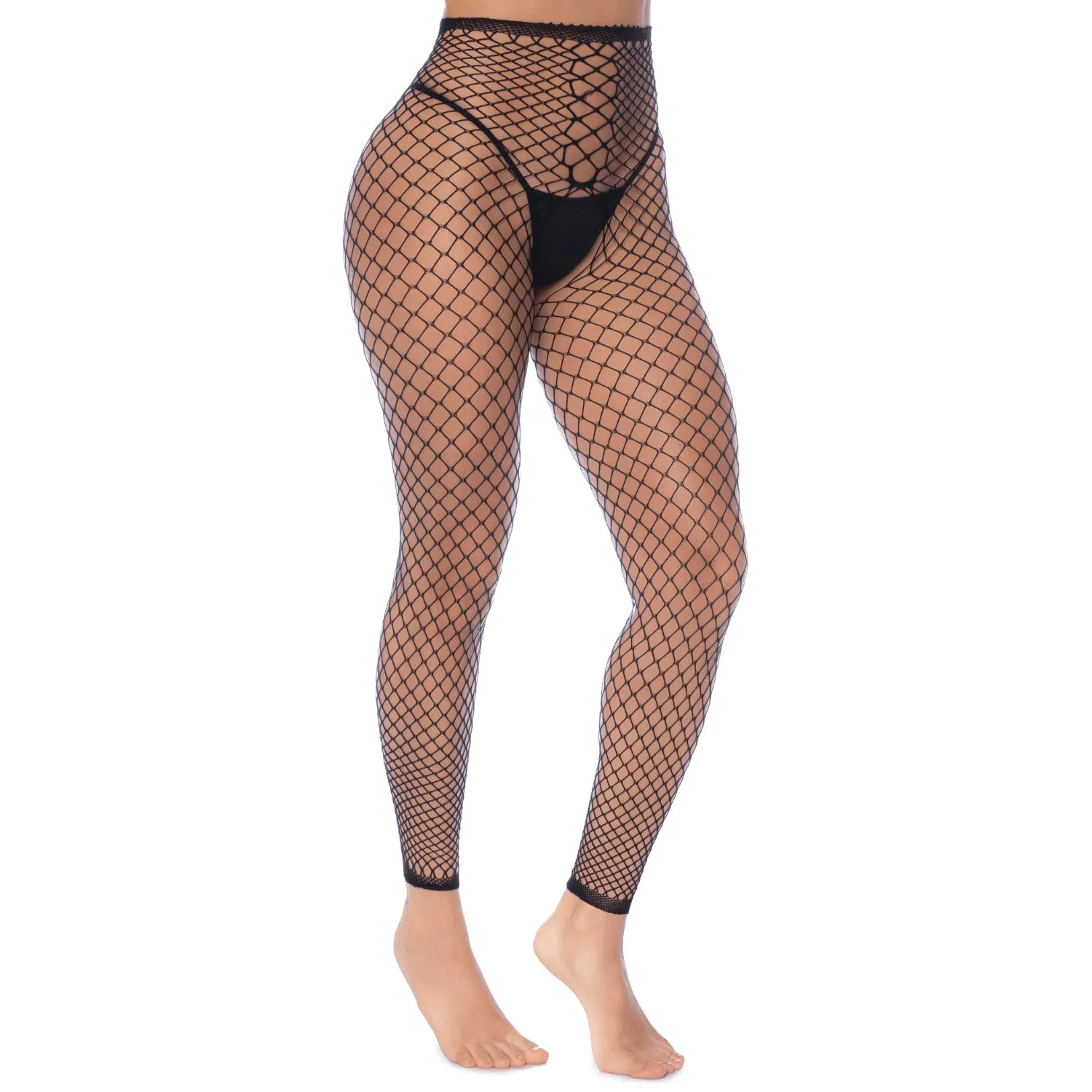 Ensemble résille noire transformable, haut manches longues et pantalon ouvert, sexy et moulant, taille unique élégante.