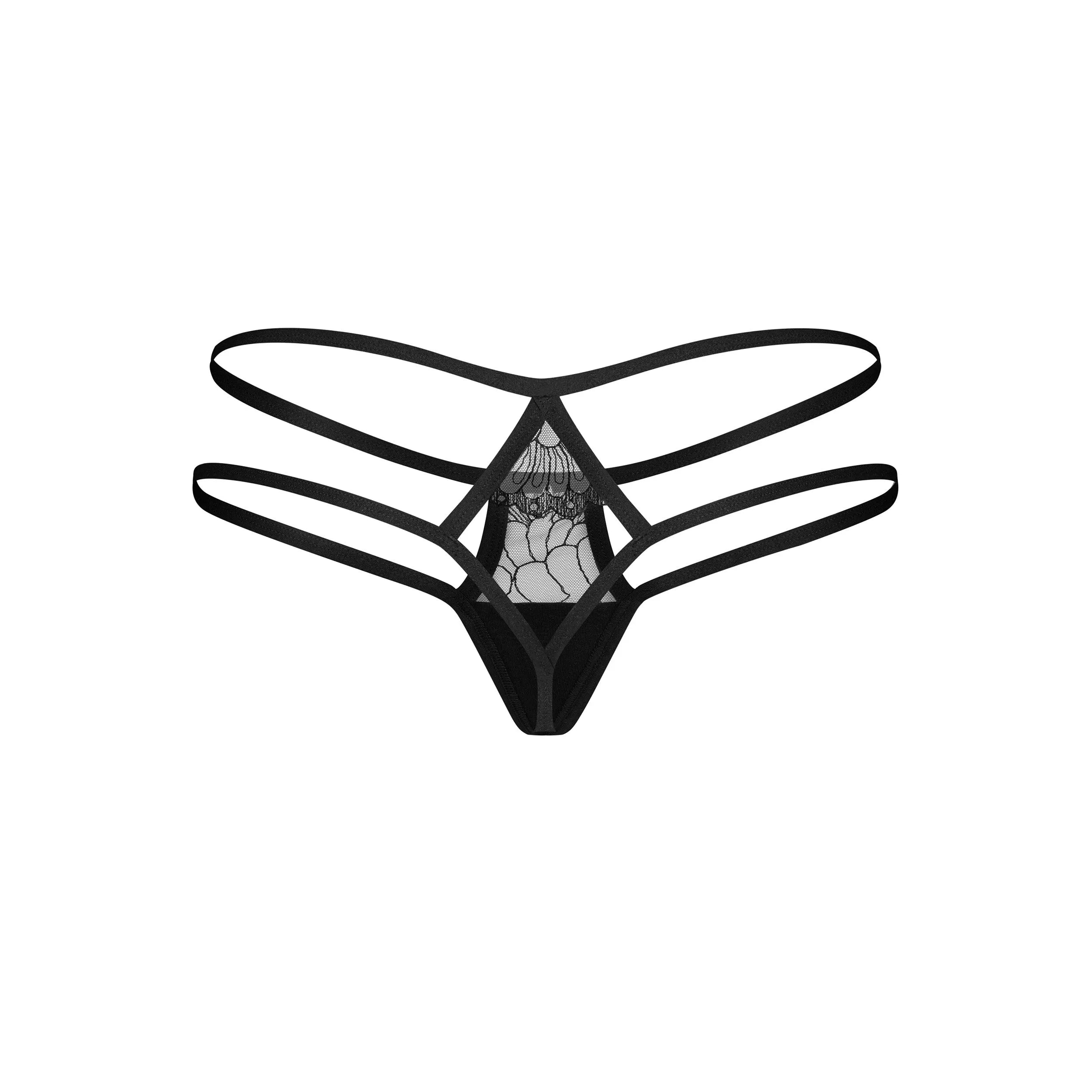 Culotte noire dentelle transparente, double bretelles, extensible, élégante, raffinée, pendentif sans nickel.