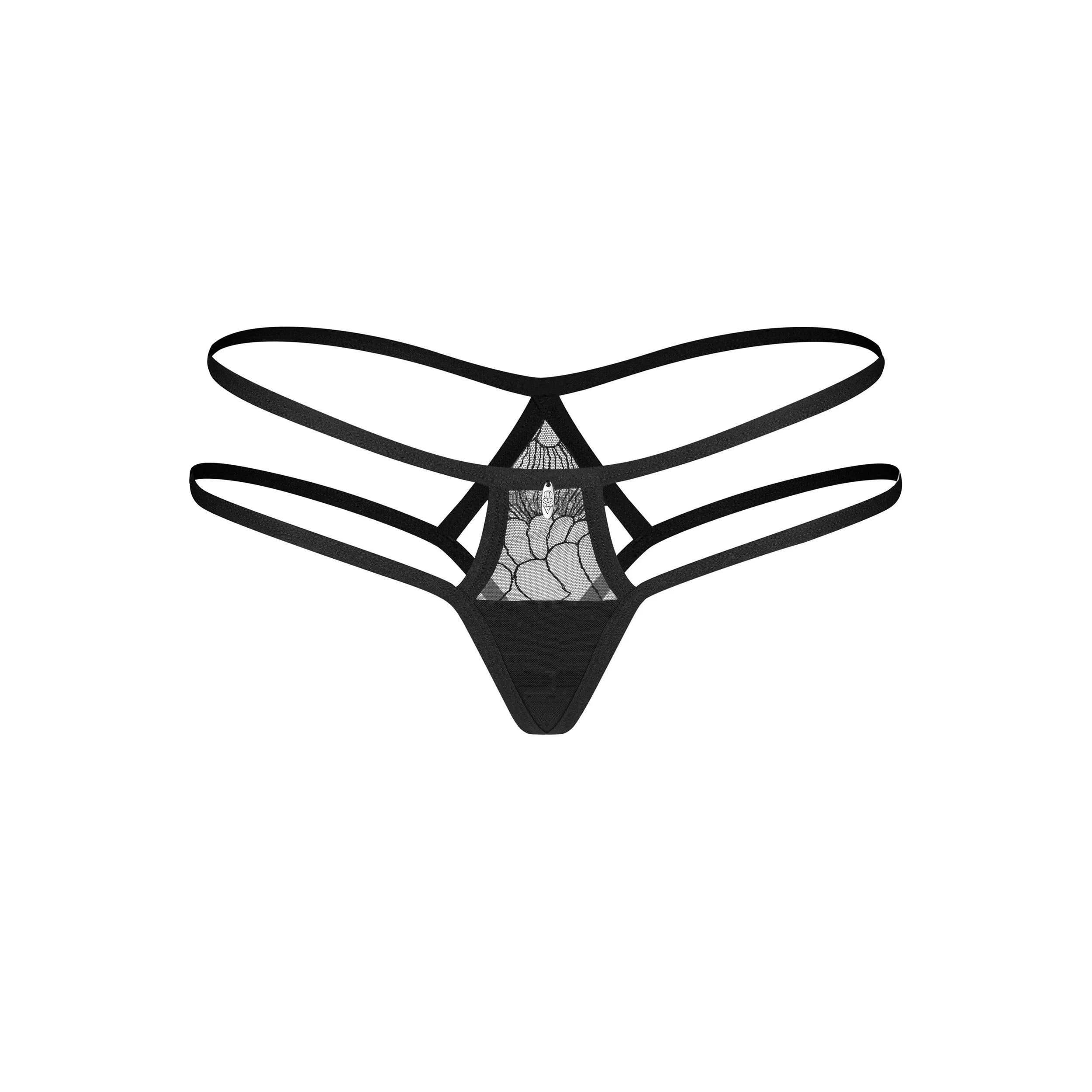 Culotte noire en dentelle transparente avec doubles bretelles, élégante et confortable, design galbant et raffiné.