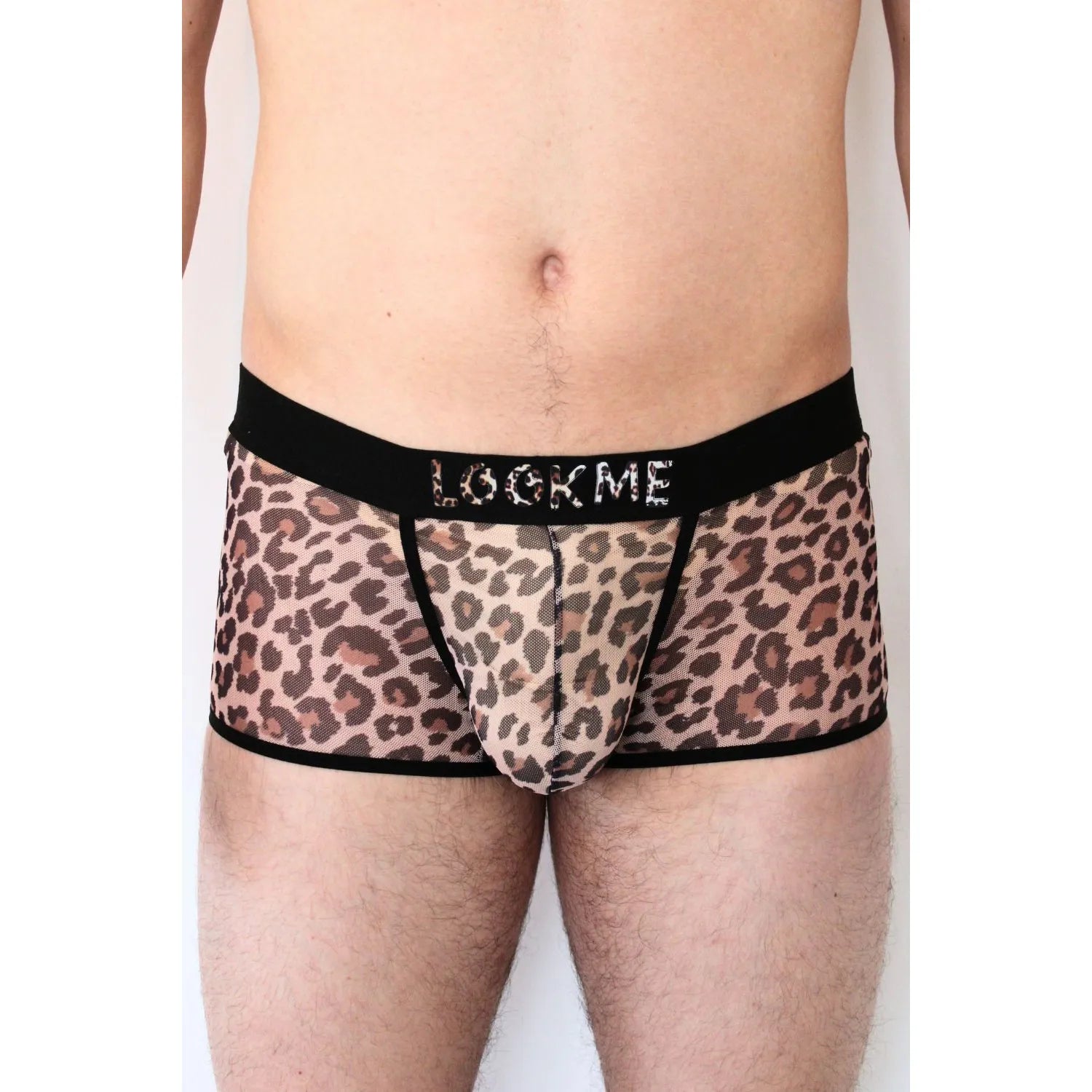 Boxer résille transparent léopard, ceinture noire élastique, style urbain, LOOKME, silhouette sublimée, audacieux et sédui...