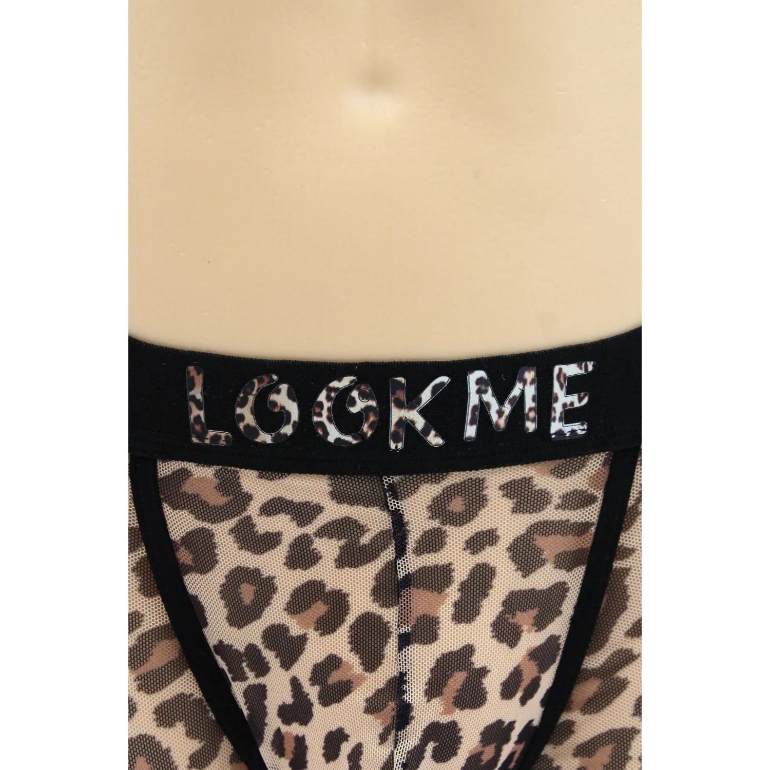 Boxer résille léopard transparent, ceinture noire élastique imprimée LOOKME, style urbain et séduisant.