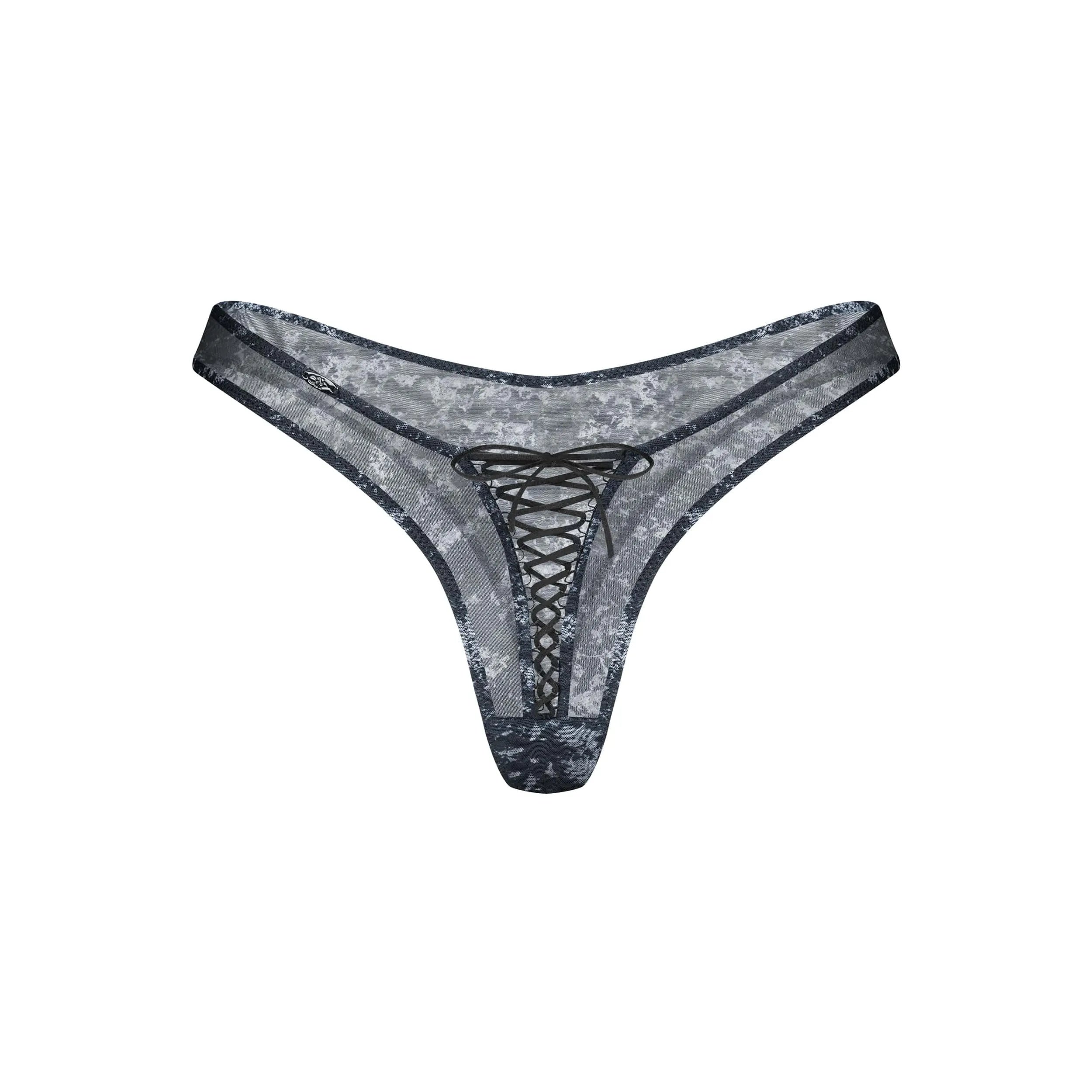 Corrosis string maille transparente cravate devant motif original détail décoratif sans nickel polyester élasthanne confortable élégant