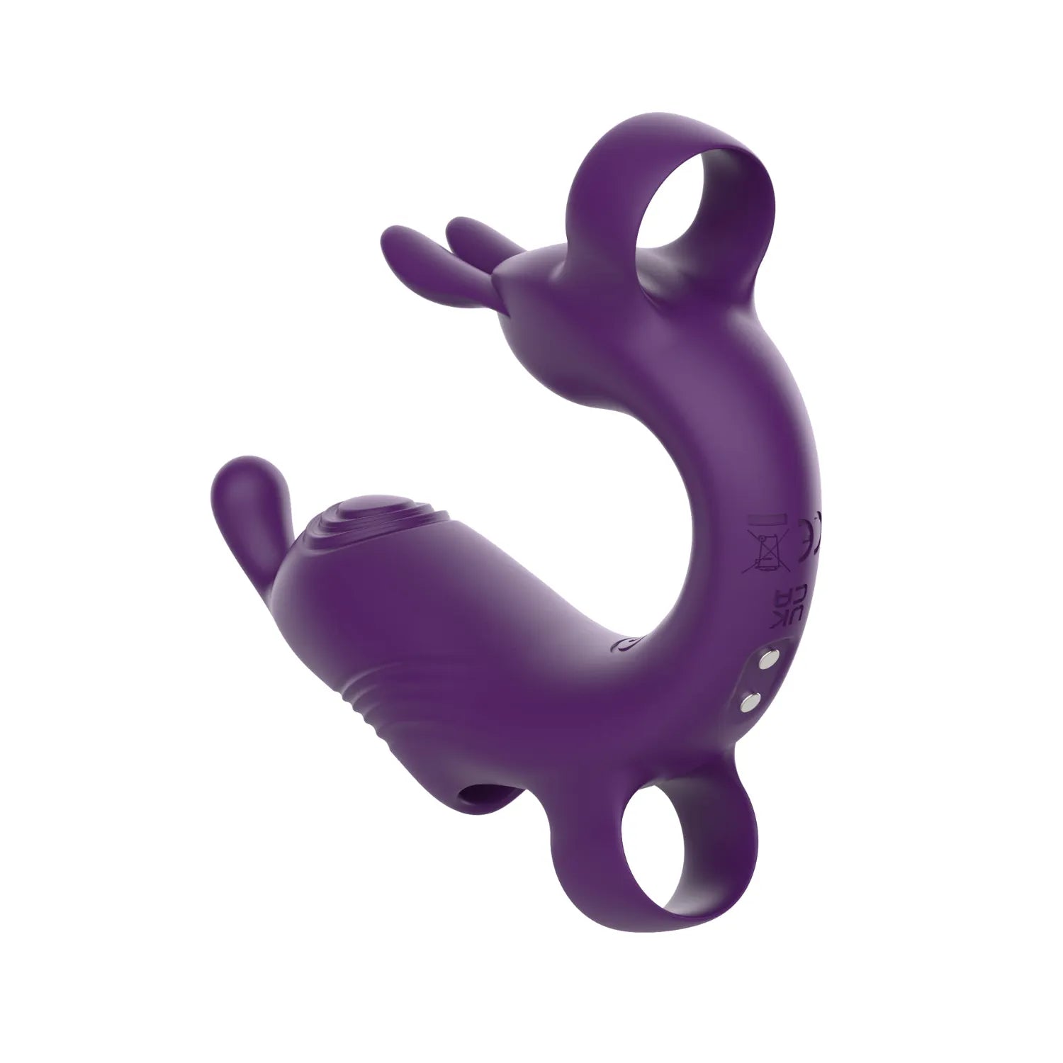 Doigt vibrant violet en silicone médical, double moteur, forme harnais, 10 modes, rechargeable, résistant à l'eau.