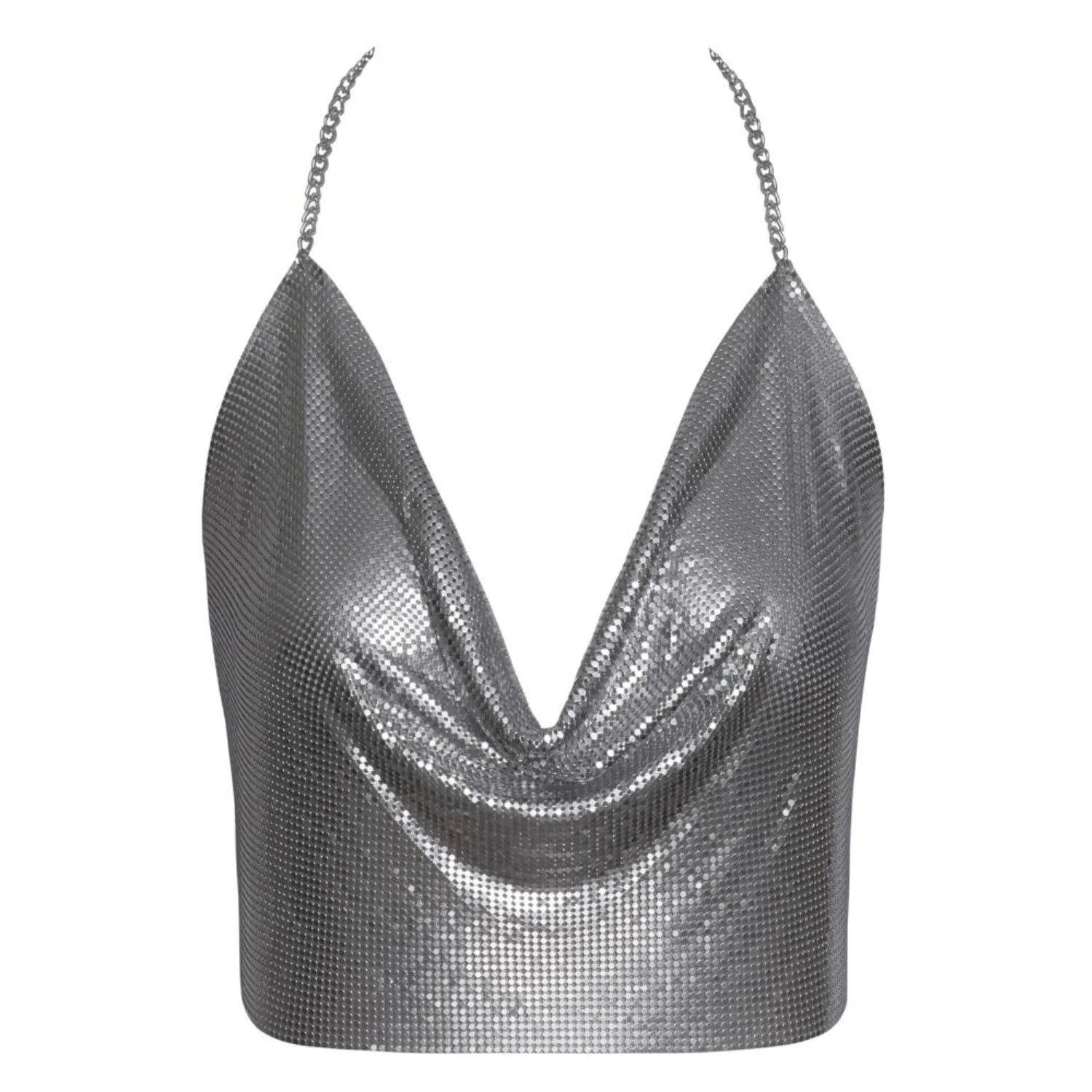 Top métallisé argenté dos nu décolleté cascade soirée Cottelli Accessoires