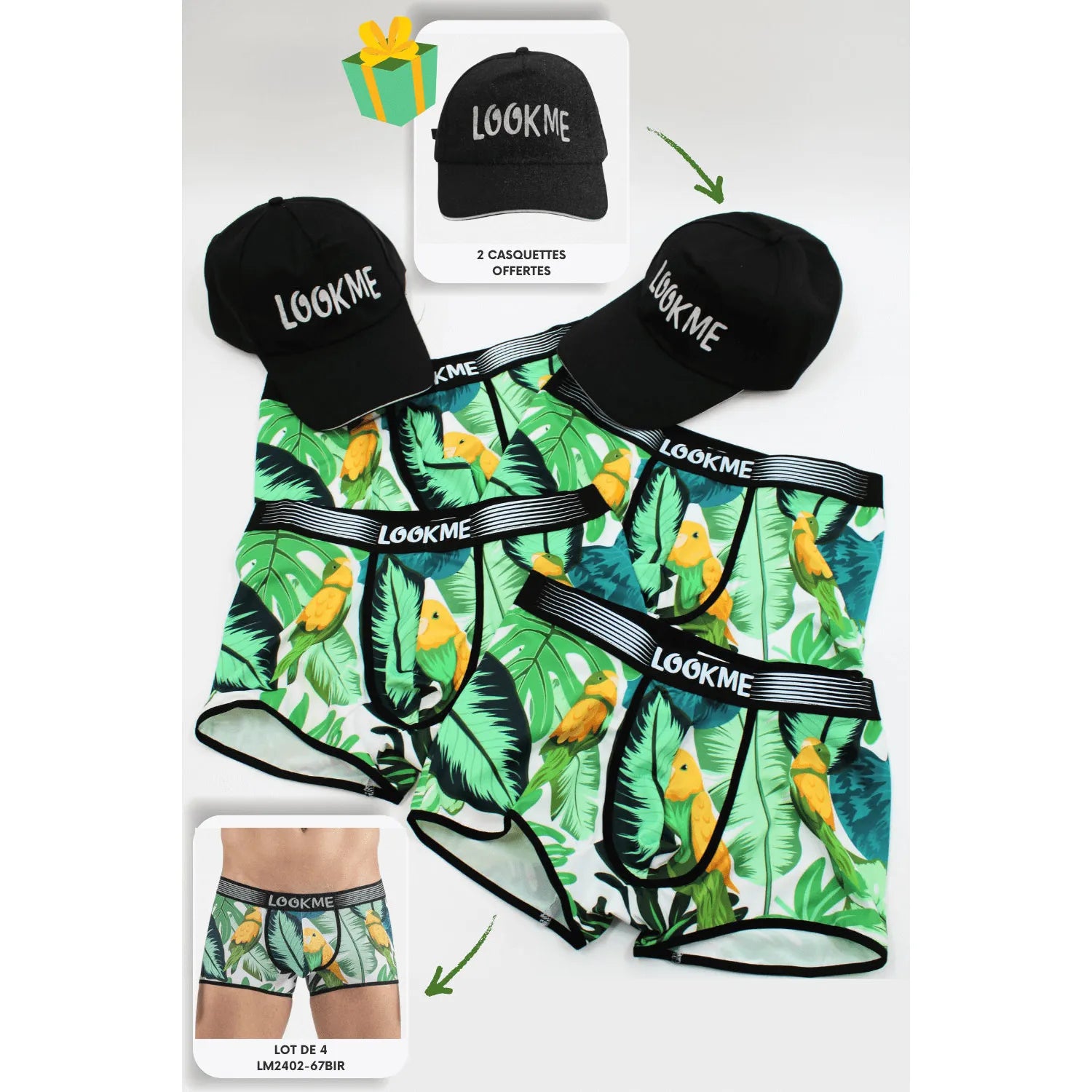 lot quatre boxers polyester élasthanne noir homme confortable extensible durable respirant maintien quotidien sport élégant casquettes réglables offertes