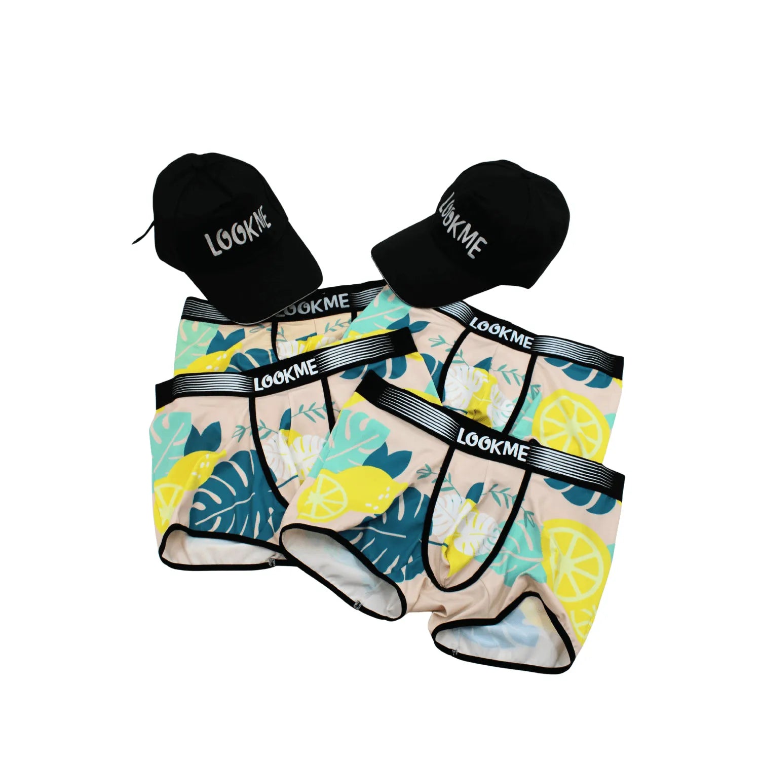 lot 4 boxers polyester élasthanne confort élasticité respirant durable lavable résistant ajustement taille S M L XL casquettes noires offertes