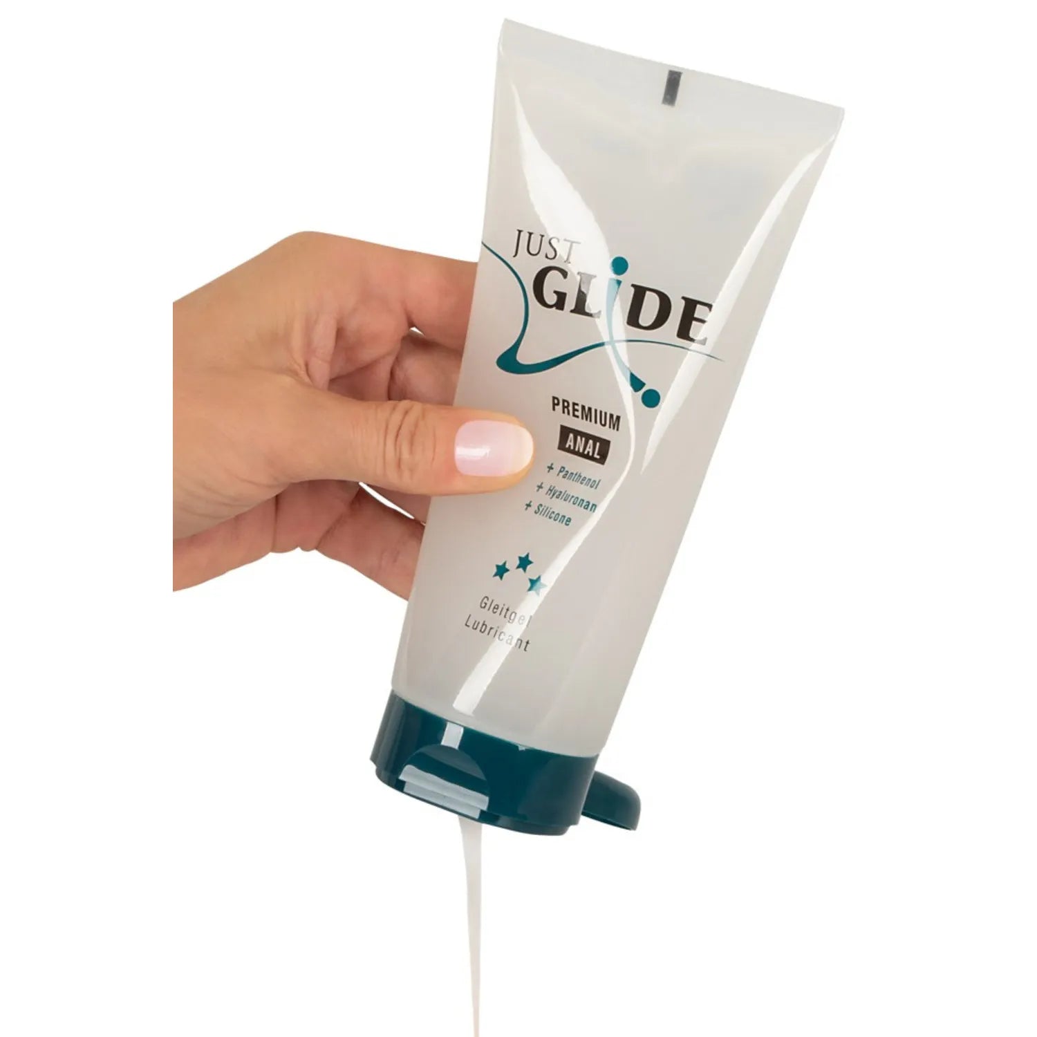 Lubrifiant anal premium vegan Just Glide 200 ml silicone hyaluron panthénol compatible préservatifs p H équilibré glisse douce confort plaisir anal