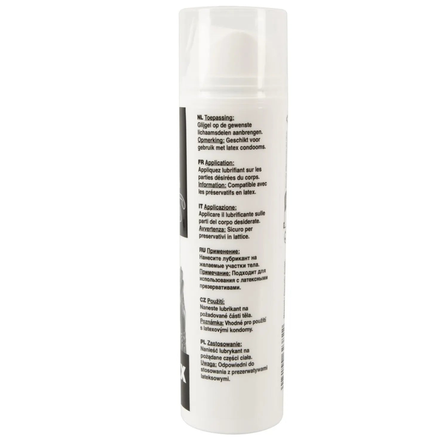 Flacon blanc de gel lubrifiant 200 ml, design moderne, base eau et silicone, usage intime longue durée.