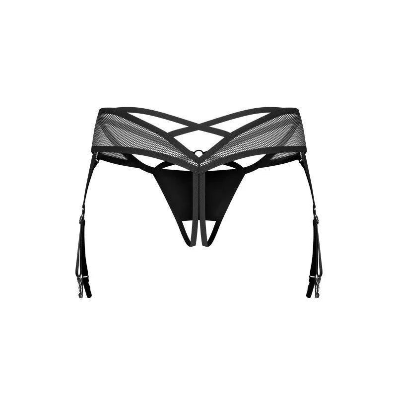 String ouvert imitation cuir brillant jarretelles ajustables Dominna