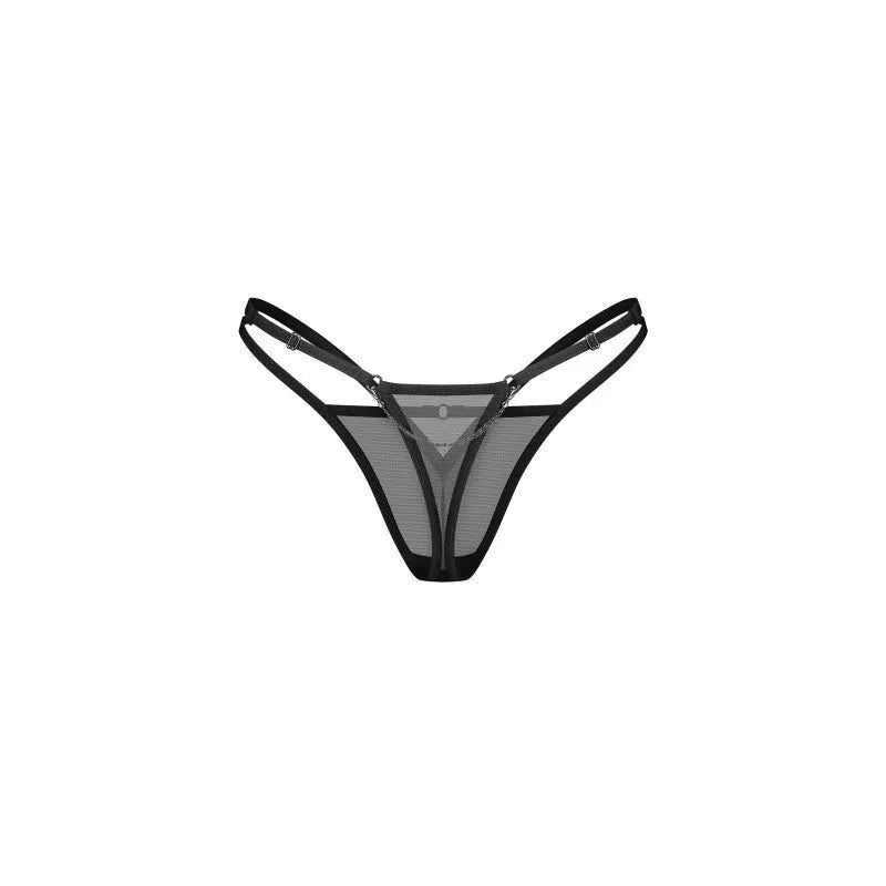 Sibilie string noir profond maille élastique découpe géométrique chaîne décorative ajustable