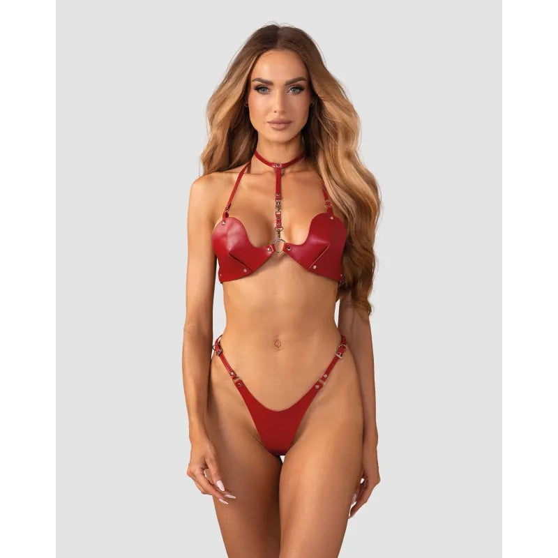 Inferro ensemble deux pièces soutien-gorge string géométrique audacieux rouge