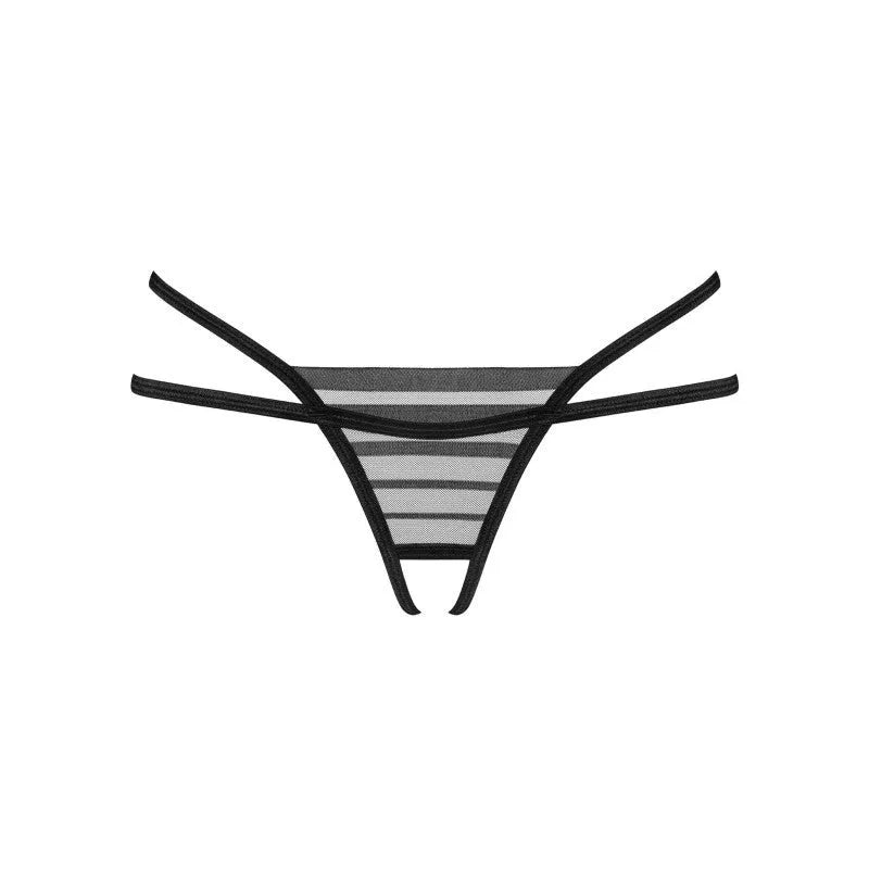 String ouvert noir rayures métal chic tissu doux élégant