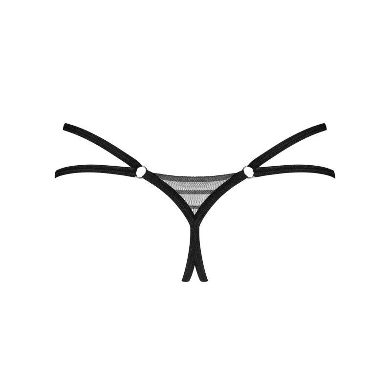 String ouvert noir rayures métal chic tissu doux élégant