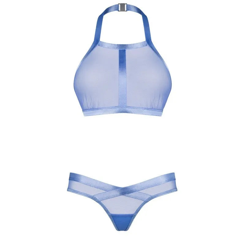 Shaderi lingerie bleue haut de gamme top string dos nu réglable asymétrique