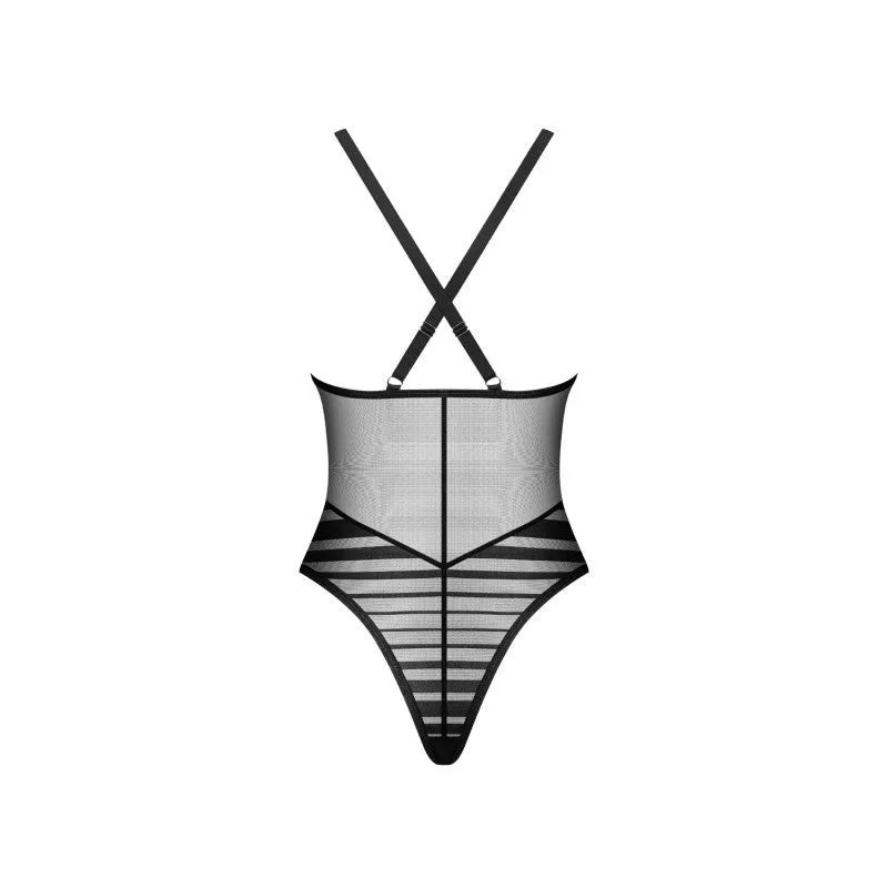 Lune Bellis body transparent noir dos croisé ajustable luxe polyamide