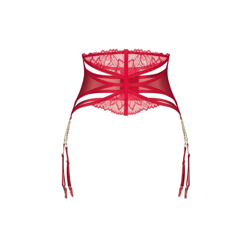 Matildea porte-jarretelles rouge dentelle maille chaînes dorées ajustable hypoallergénique moderne