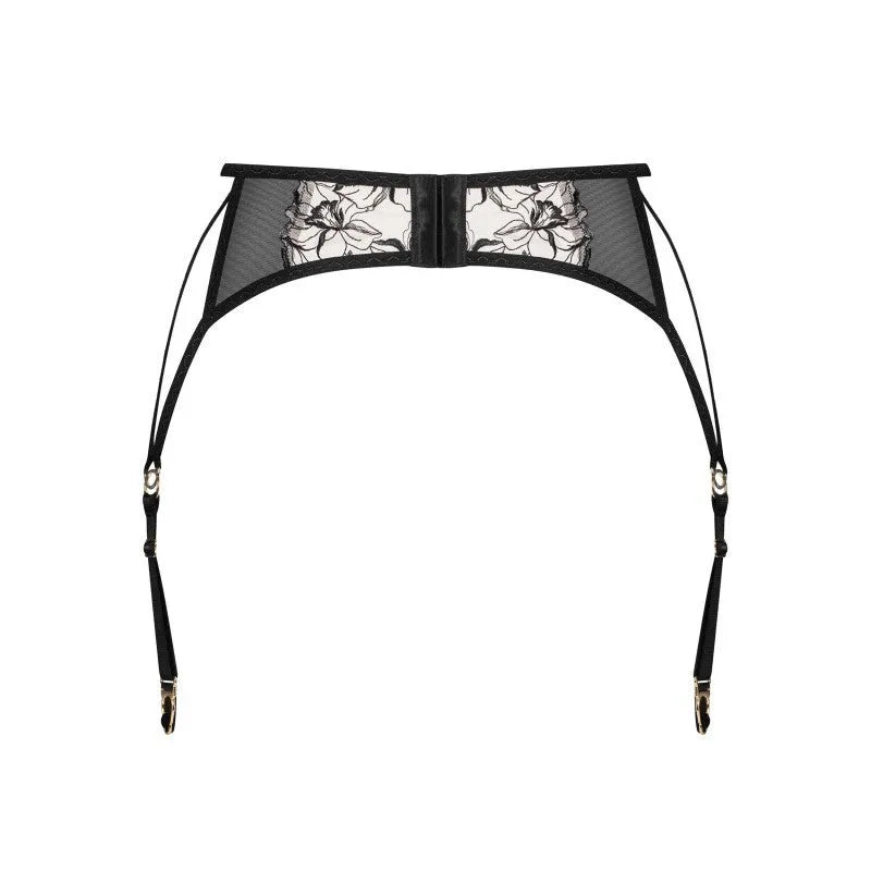 Porte-jarretelles noir Vila Blanes brodé botanique tulle crème séduisant