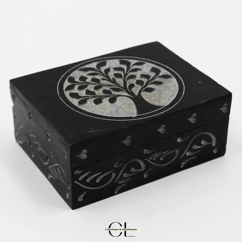 Boîte à bijoux pierre saponite gravée Arbre de Vie spirituel 10cm décoratif