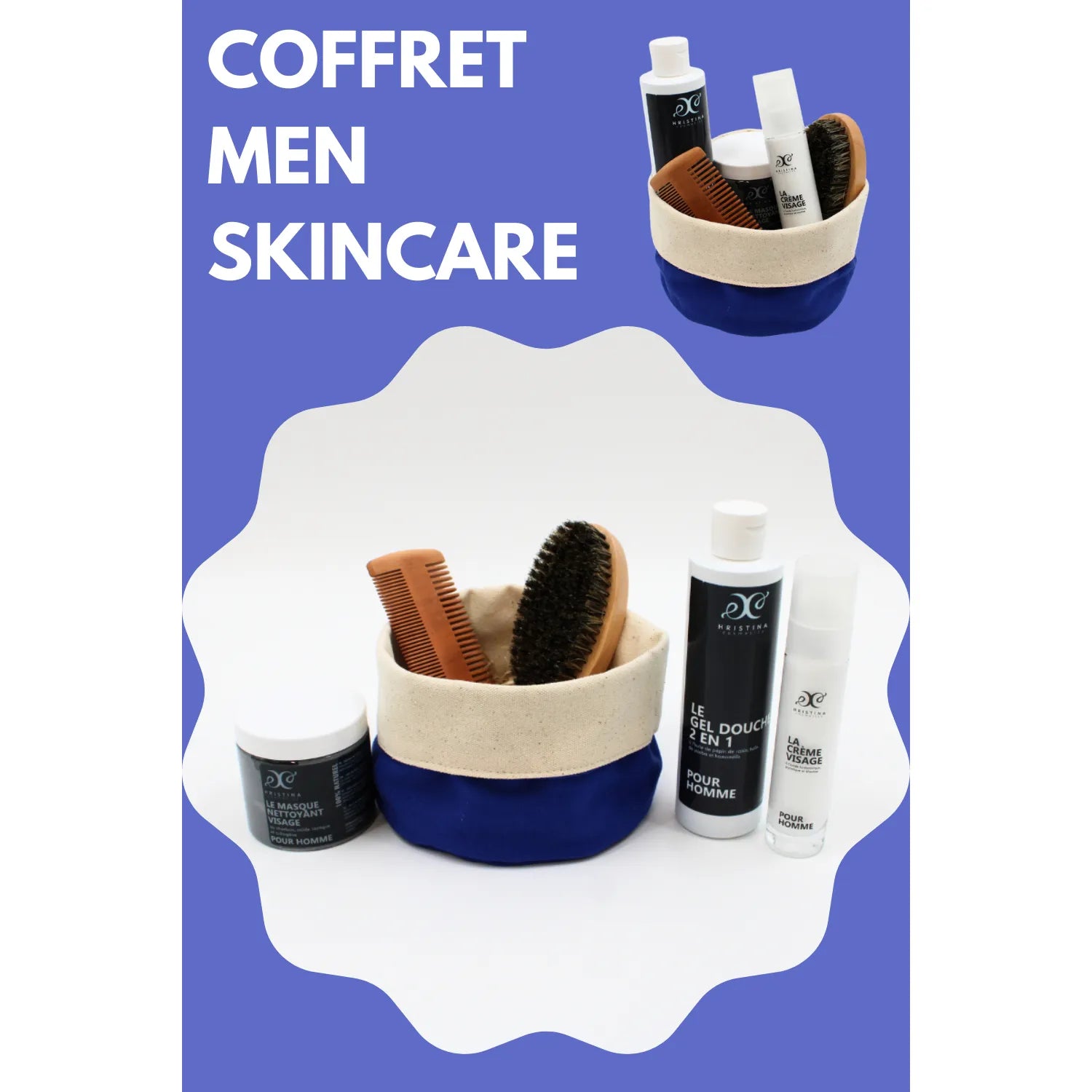 Coffret soins visage barbe homme naturel hydratation intense parfum boisé