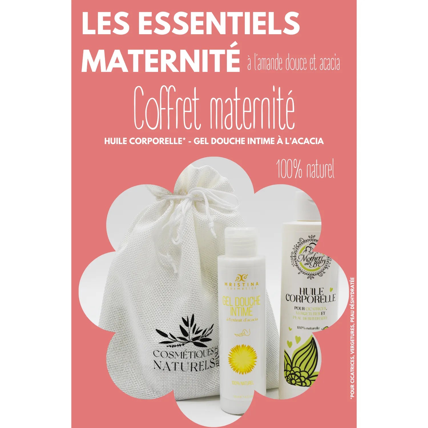 Coffret maternité huile vergetures cicatrices gel douche intime acacia naturel