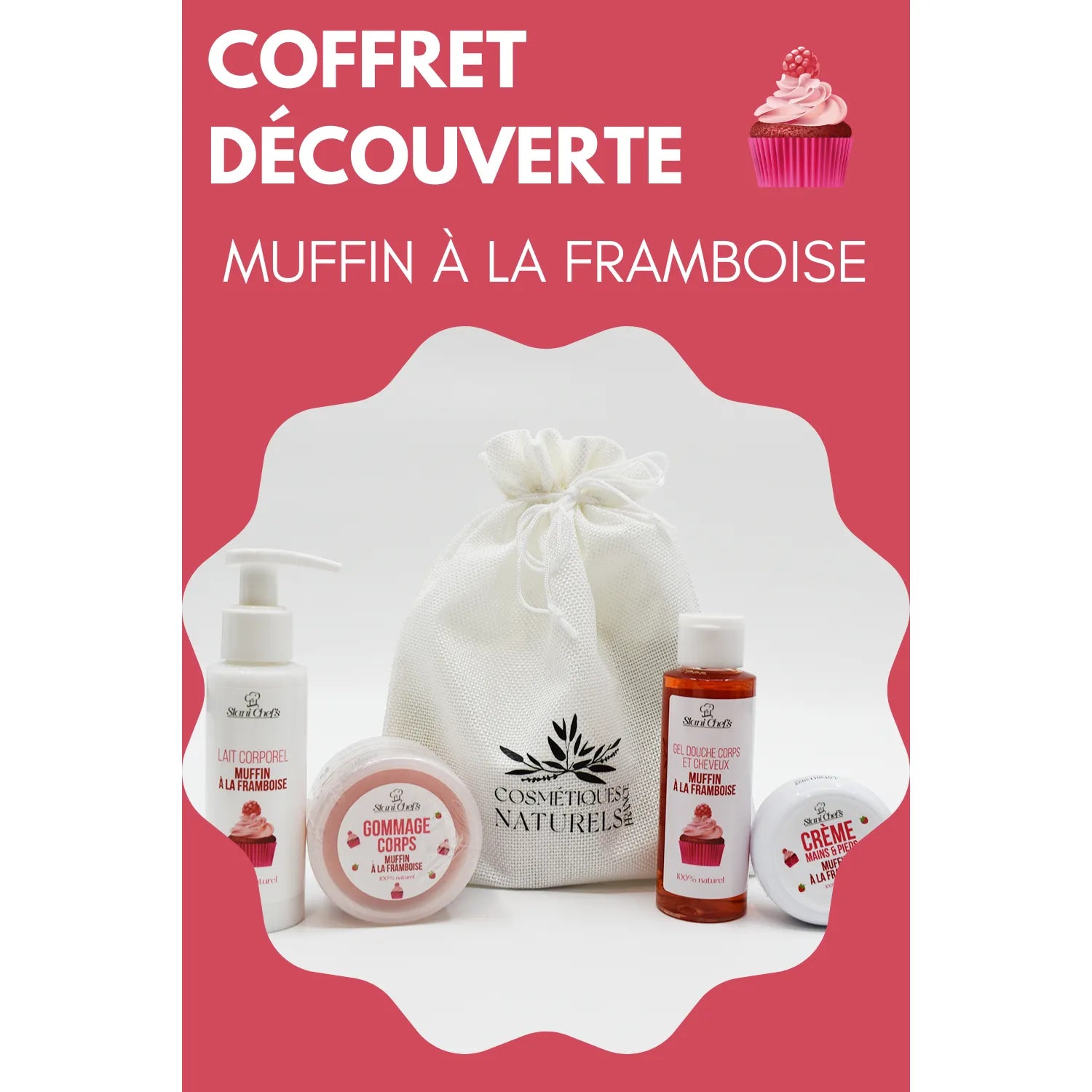 Coffret découverte cosmétique naturel muffin framboise hydratant corps cheveux enfants