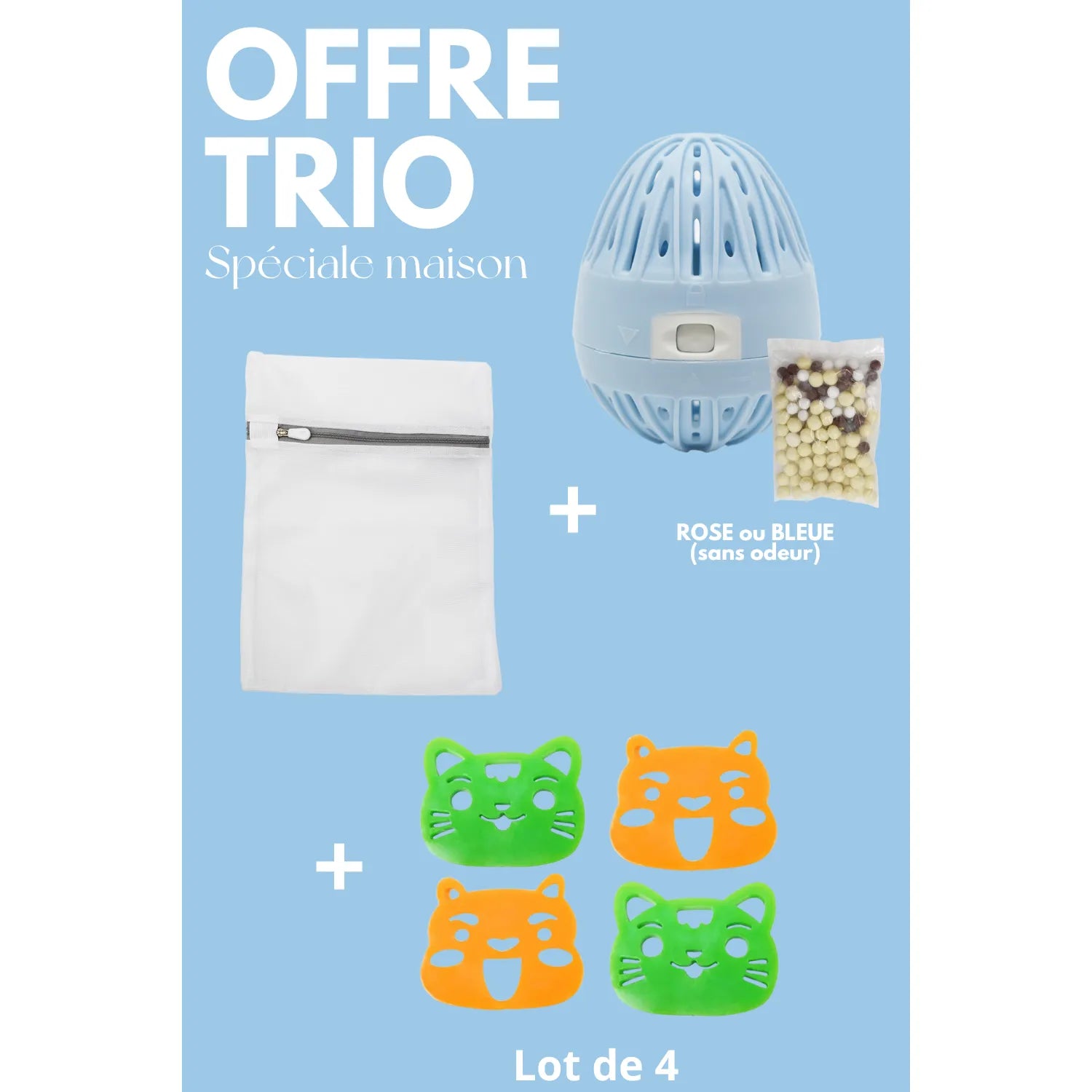 Boule lavage efficace recharge neutre filet protection attrape-poils textiles
