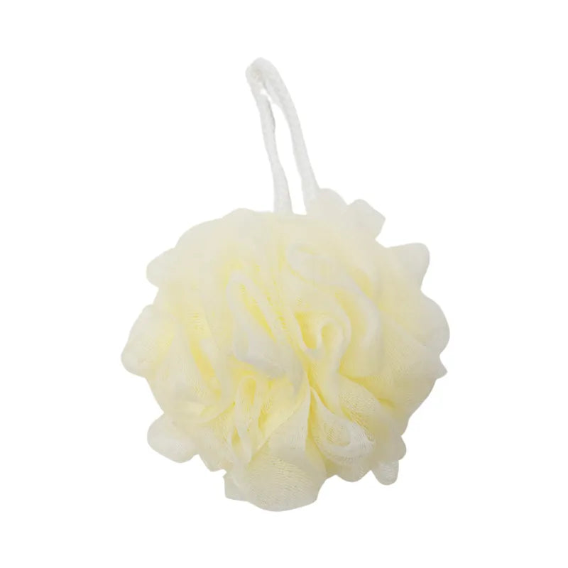 Fleur de douche exfoliante beige en maille synthétique mousse riche