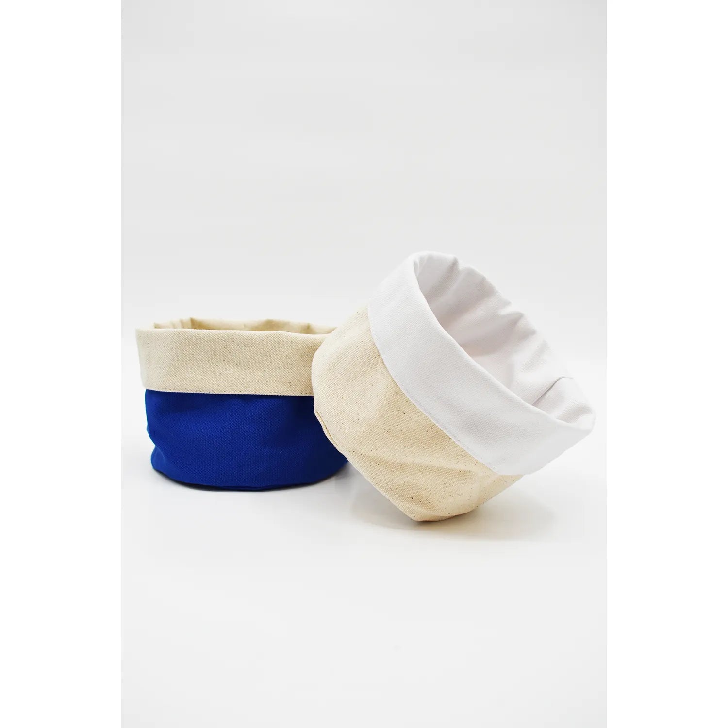 Panier rangement tissu réversible lavable cosmétiques accessoires blanc beige