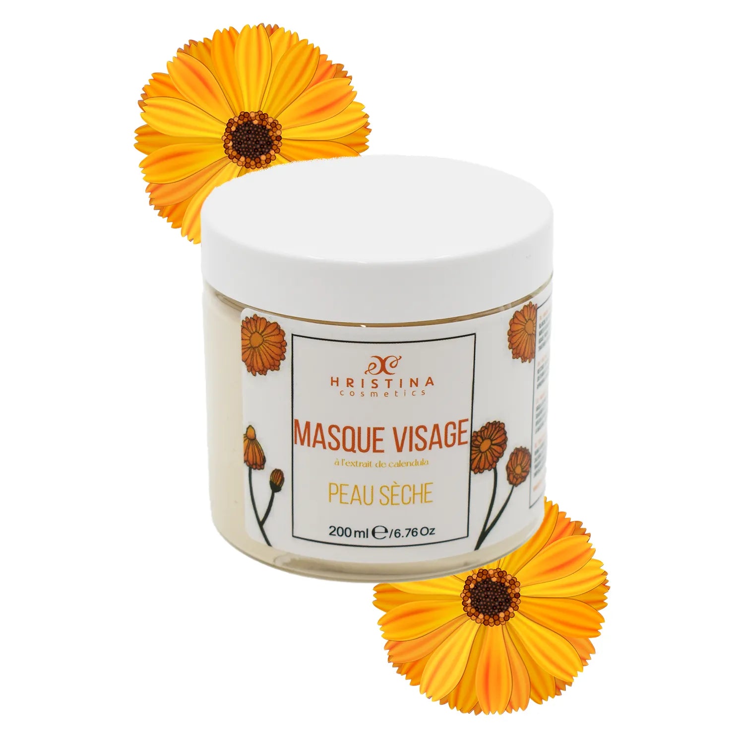 Masque visage peau sèche calendula argile blanche hydratant naturel 200ml