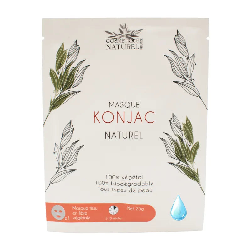 Masque konjac collagène hydratant biodégradable peau lumineuse apaisée vegan
