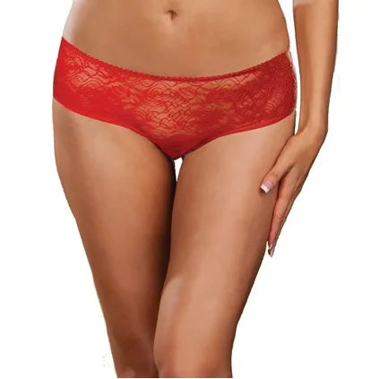 Culotte ouverte rouge avec froufrous et nœud, lingerie sexy en polyester spandex, ajustement confortable pour tailles 1X-4X.