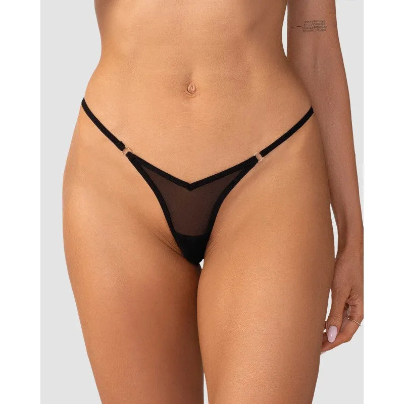 Lopelly string noir tissu semi-transparent bijou doré ajustable élégant sans nickel