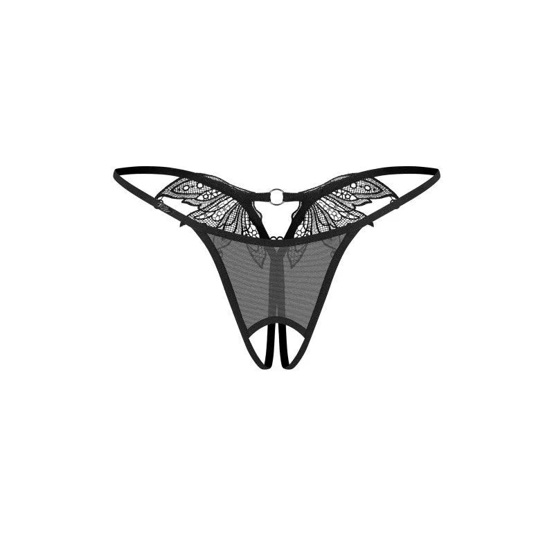Zaliya string ouvert noir maille transparente dentelle dos audacieux sexy