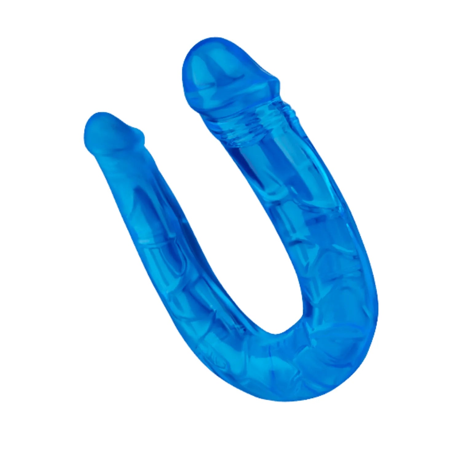 Double dong bleu translucide flexible 26cm en TPE, deux extrémités réalistes, stimulation sensorielle polyvalente.