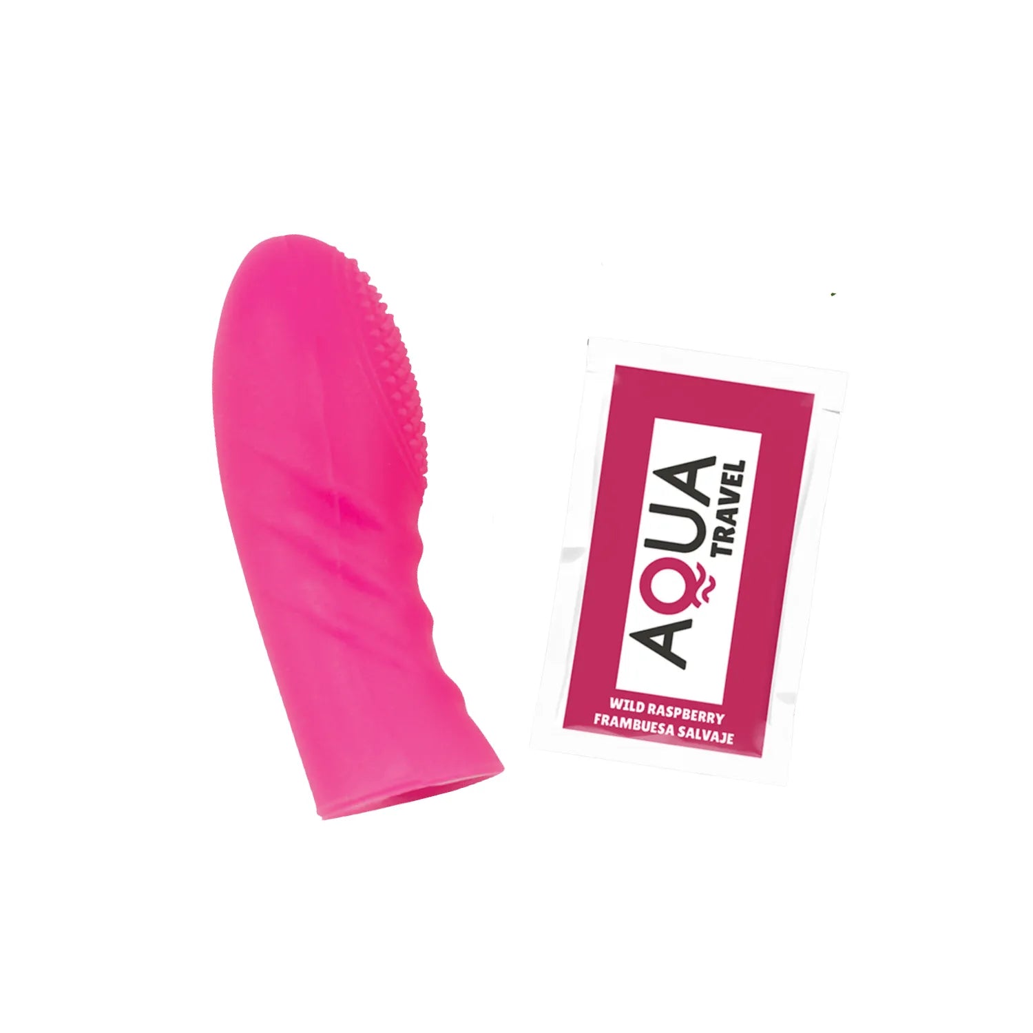 Doigt chinois rose en silicone texturé, ergonomique et hypoallergénique, avec picots pour stimulation sensorielle.