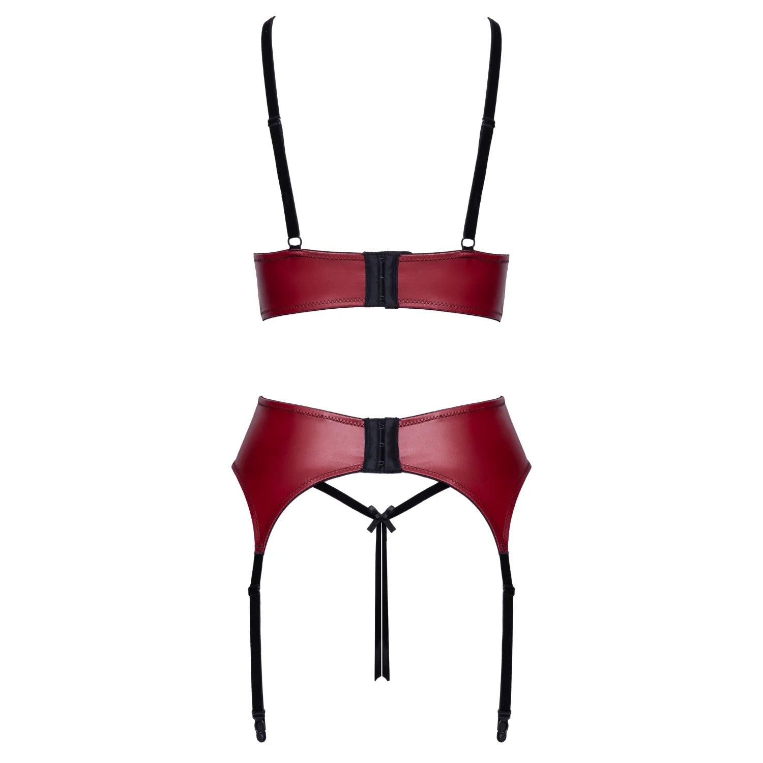 Ensemble jarretelles 3 pièces Cottelli en dentelle velours rouge foncé et noir, allure glamour et séduisante.