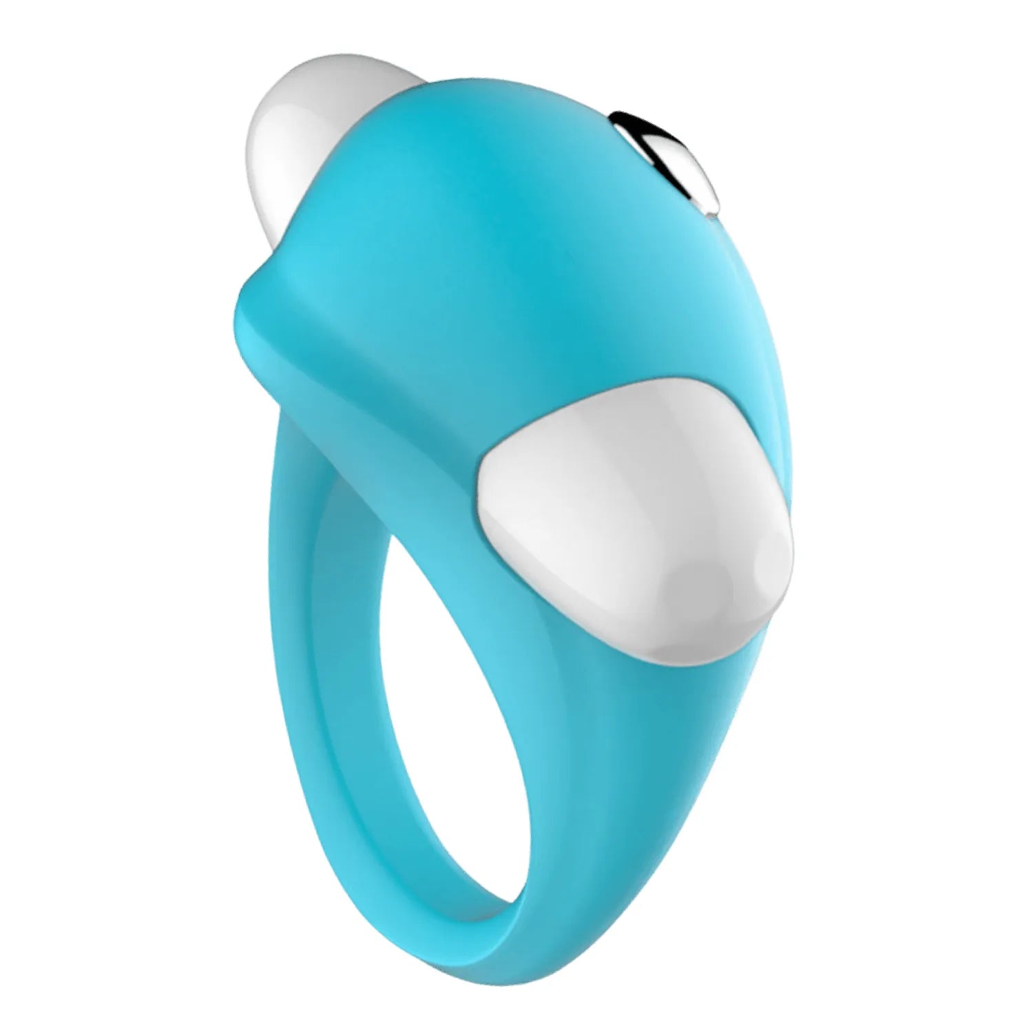 Cockring vibrant silicone dauphin stimulation clitoridienne et pénienne turquoise