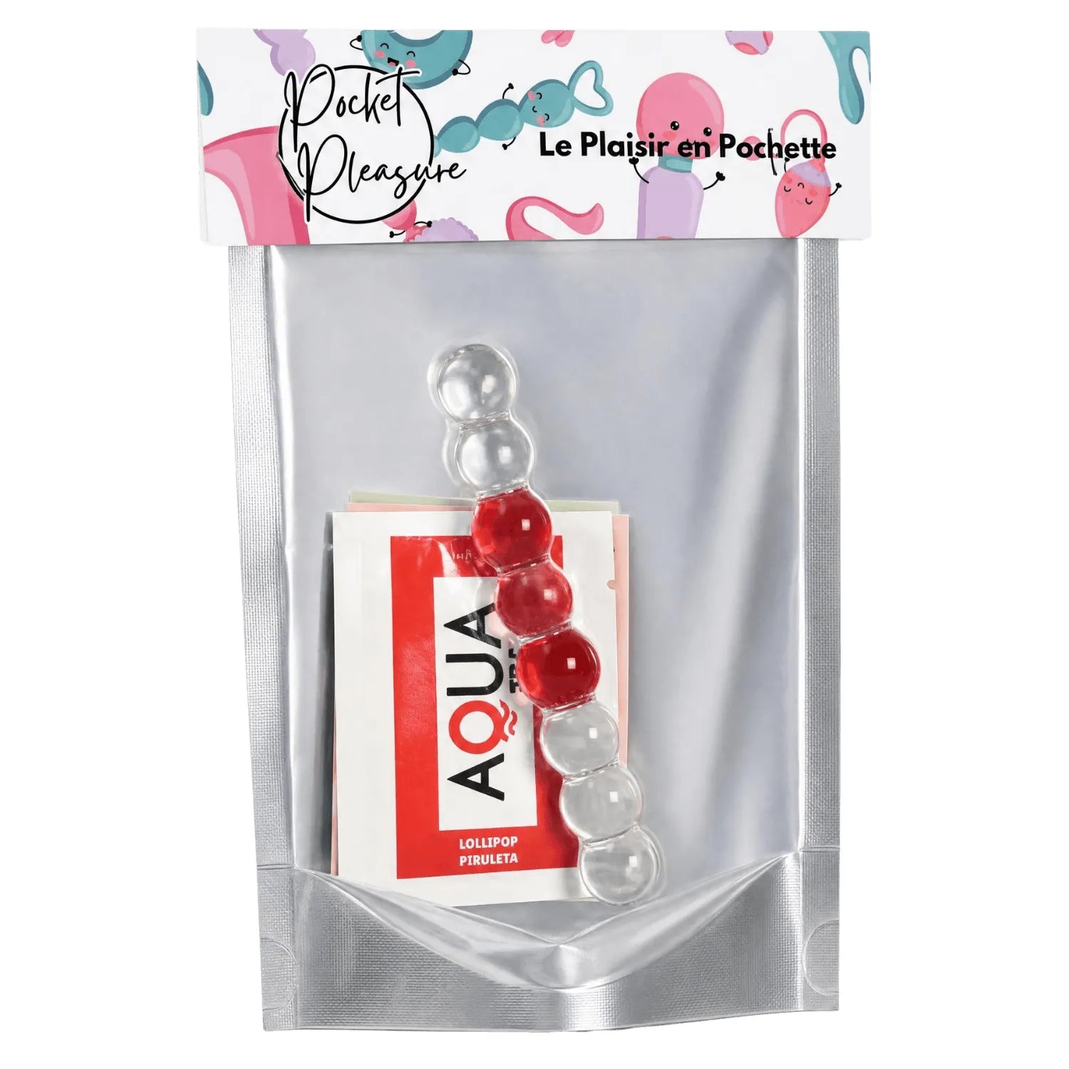 Chapelet anal en verre transparent avec neuf boules progressives, emballage coloré, sensations chaudes et froides.