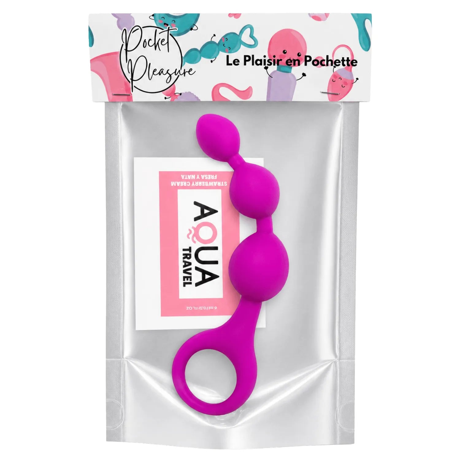 Chapelet anal silicone fuchsia 3 boules progressif ergonomique pour débutants, 9,5 cm, emballage moderne.