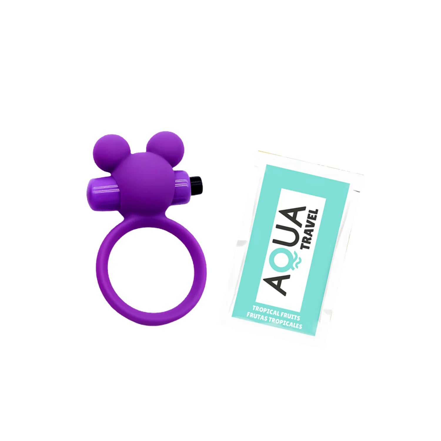 Anneau vibrant ourson violet en silicone avec oreilles, design kawaii, double stimulation, pour couples.