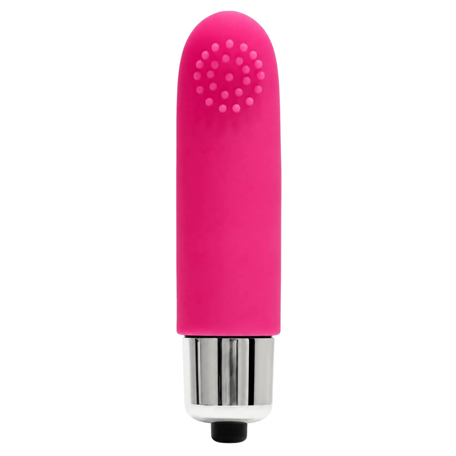 Vibromasseur doigt chinois rose fuchsia avec picots en silicone pour stimulation clitoridienne puissante.